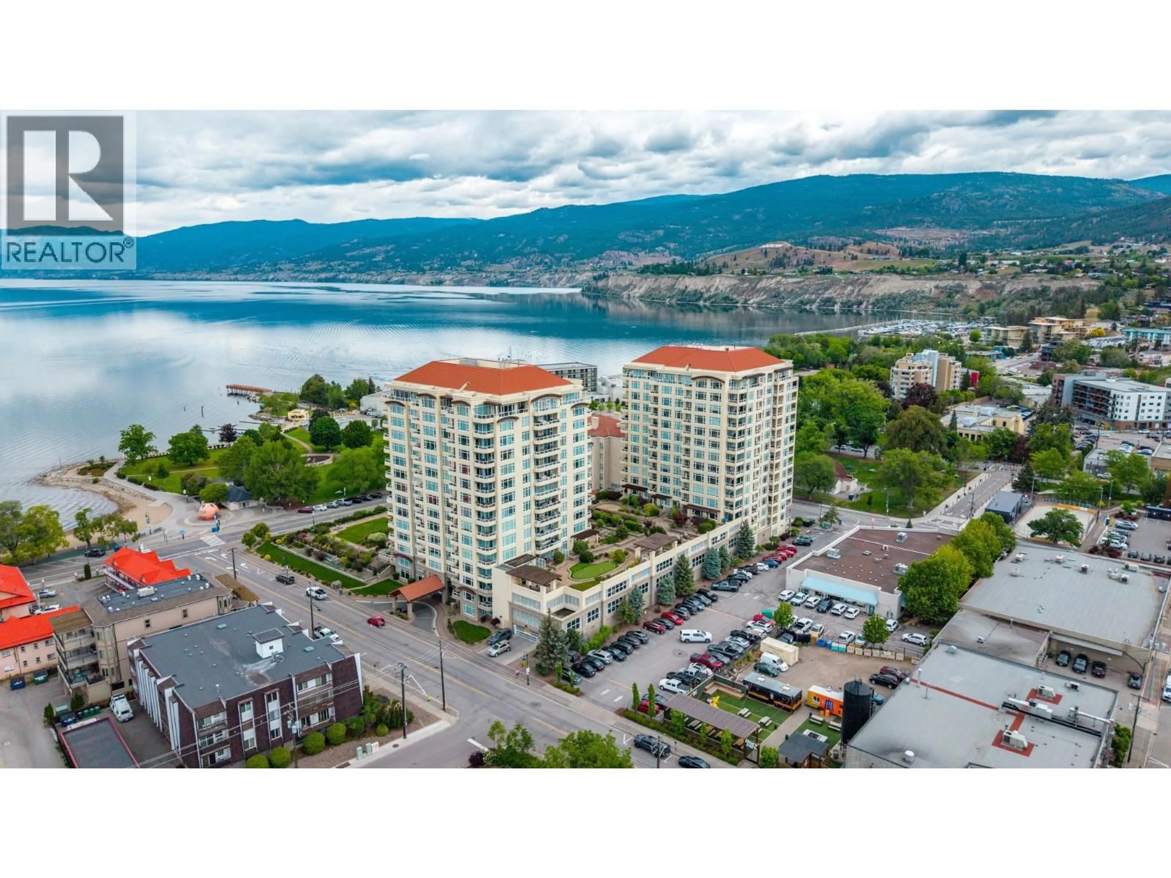 A pic from outside/outdoor area/front of a property/back of a property/a pic from drone, water/lake/river/ocean view for 807 - 75 MARTIN STREET, Penticton British Columbia V2A9C8