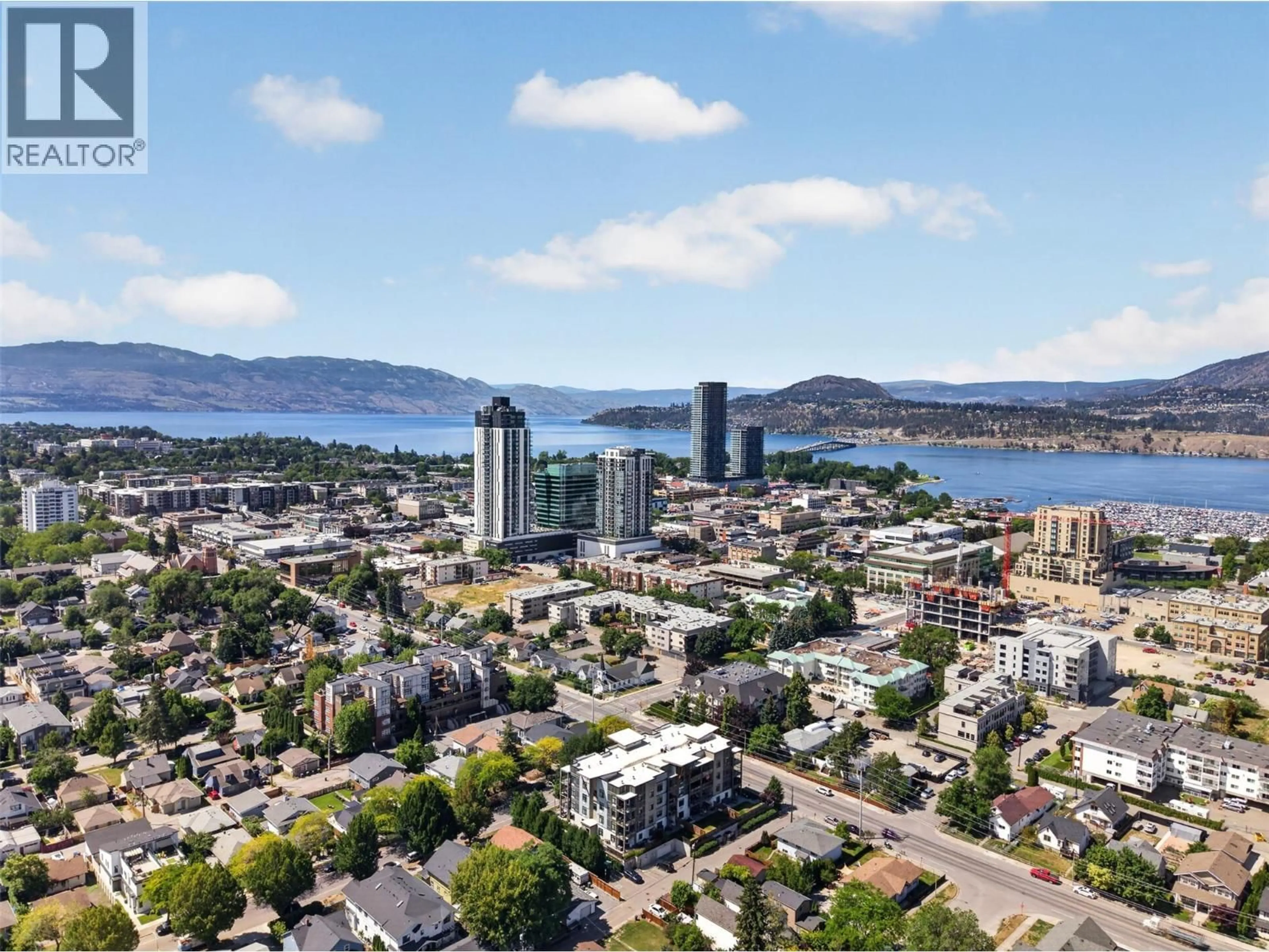 A pic from outside/outdoor area/front of a property/back of a property/a pic from drone, water/lake/river/ocean view for 403 - 710 STOCKWELL AVENUE, Kelowna British Columbia V1Y6V9