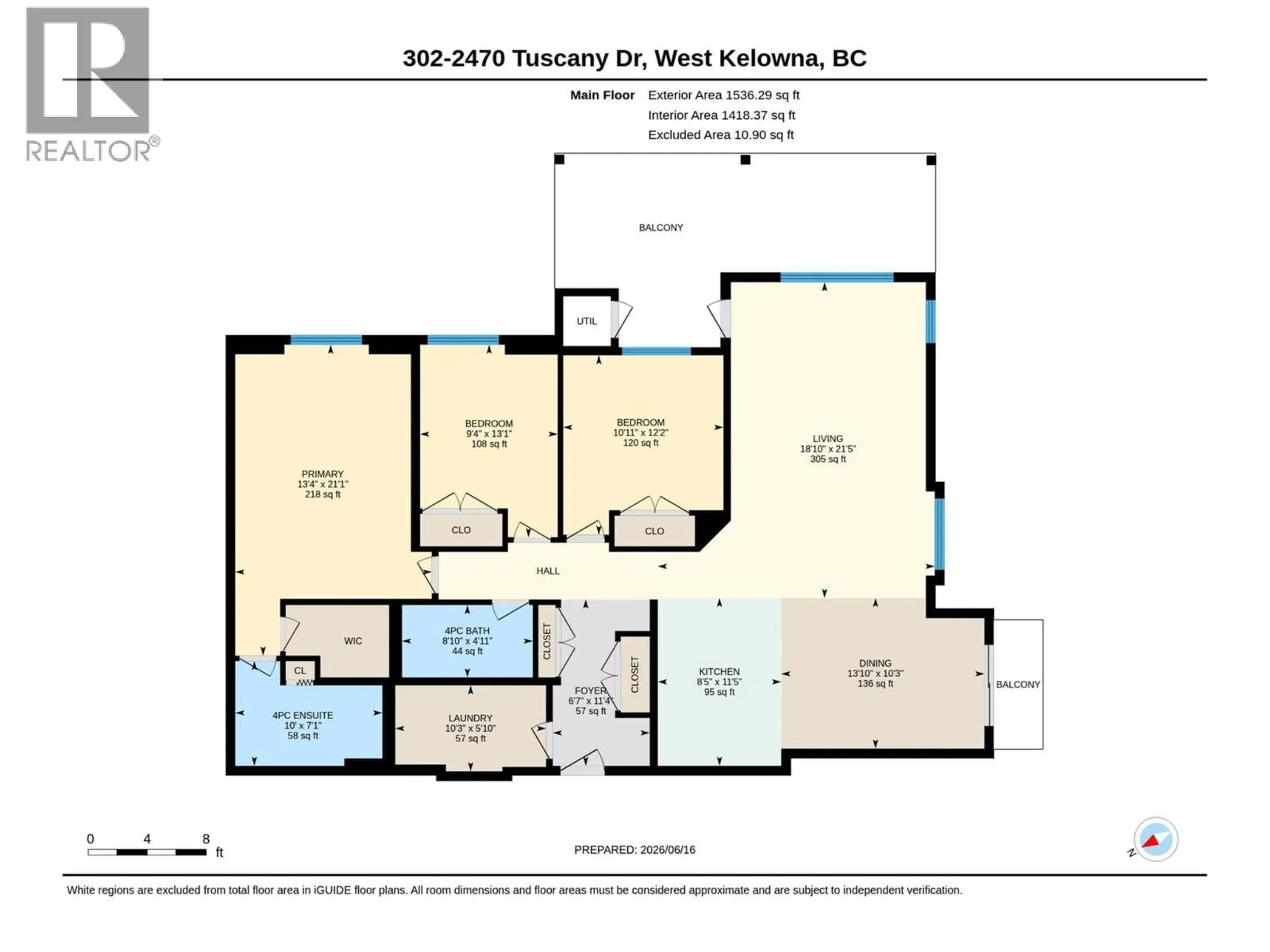 Floor plan for 302 - 2470 TUSCANY DRIVE, West Kelowna British Columbia V4T3G8