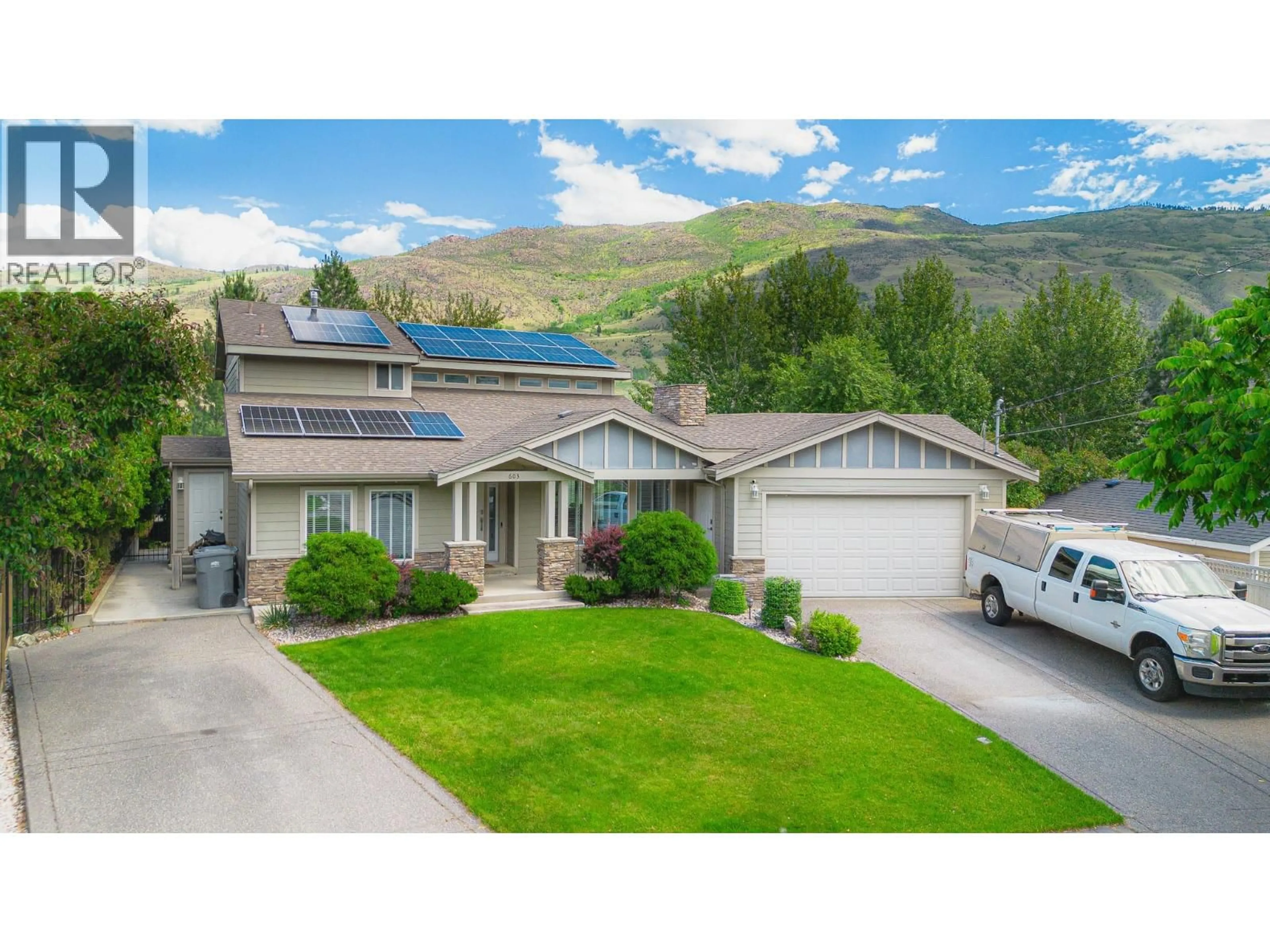 A pic from outside/outdoor area/front of a property/back of a property/a pic from drone, mountain view for 603 PORTERFIELD ROAD, Kamloops British Columbia V2B6M5