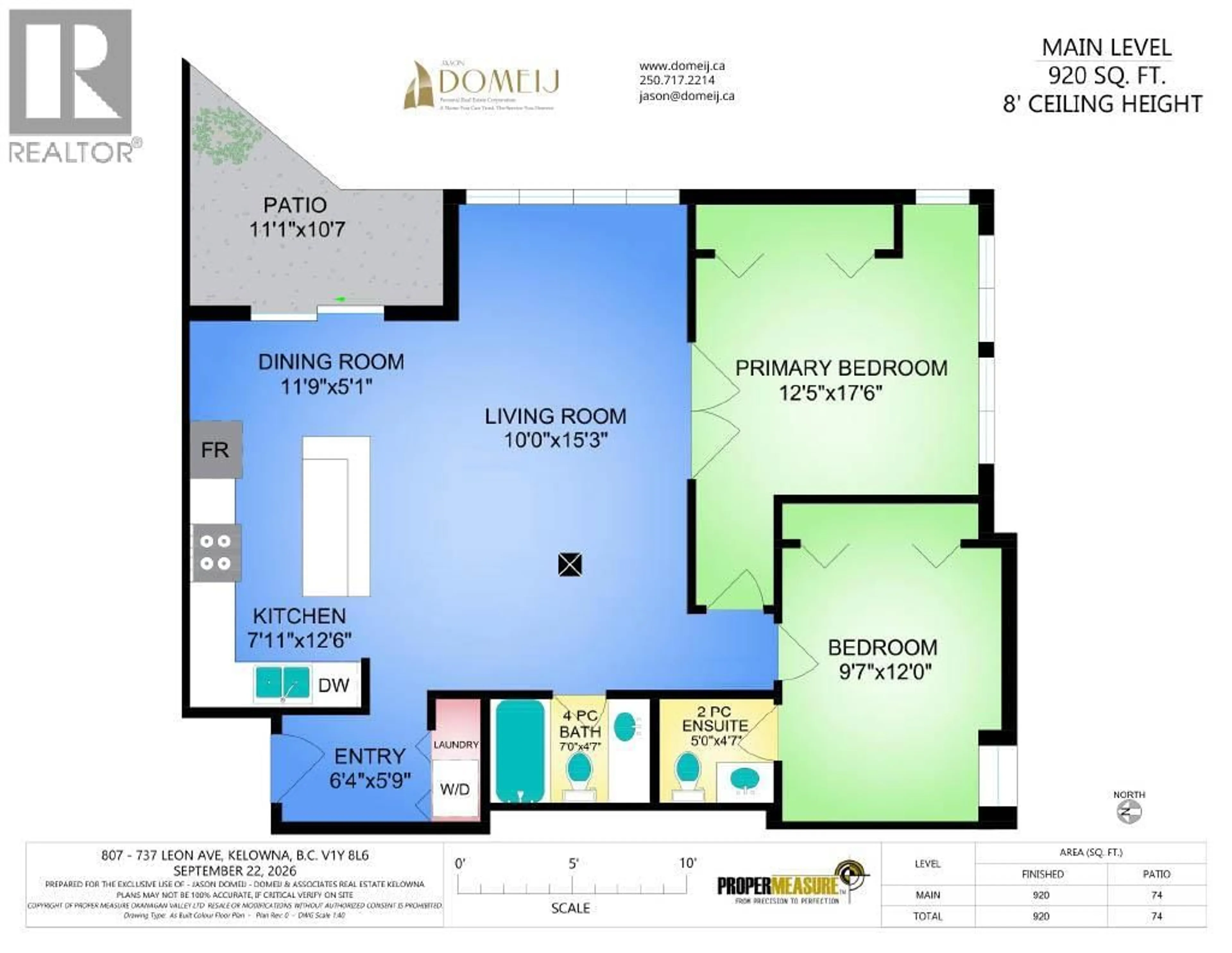 Floor plan for 807 - 737 LEON AVENUE, Kelowna British Columbia V1Y8L6
