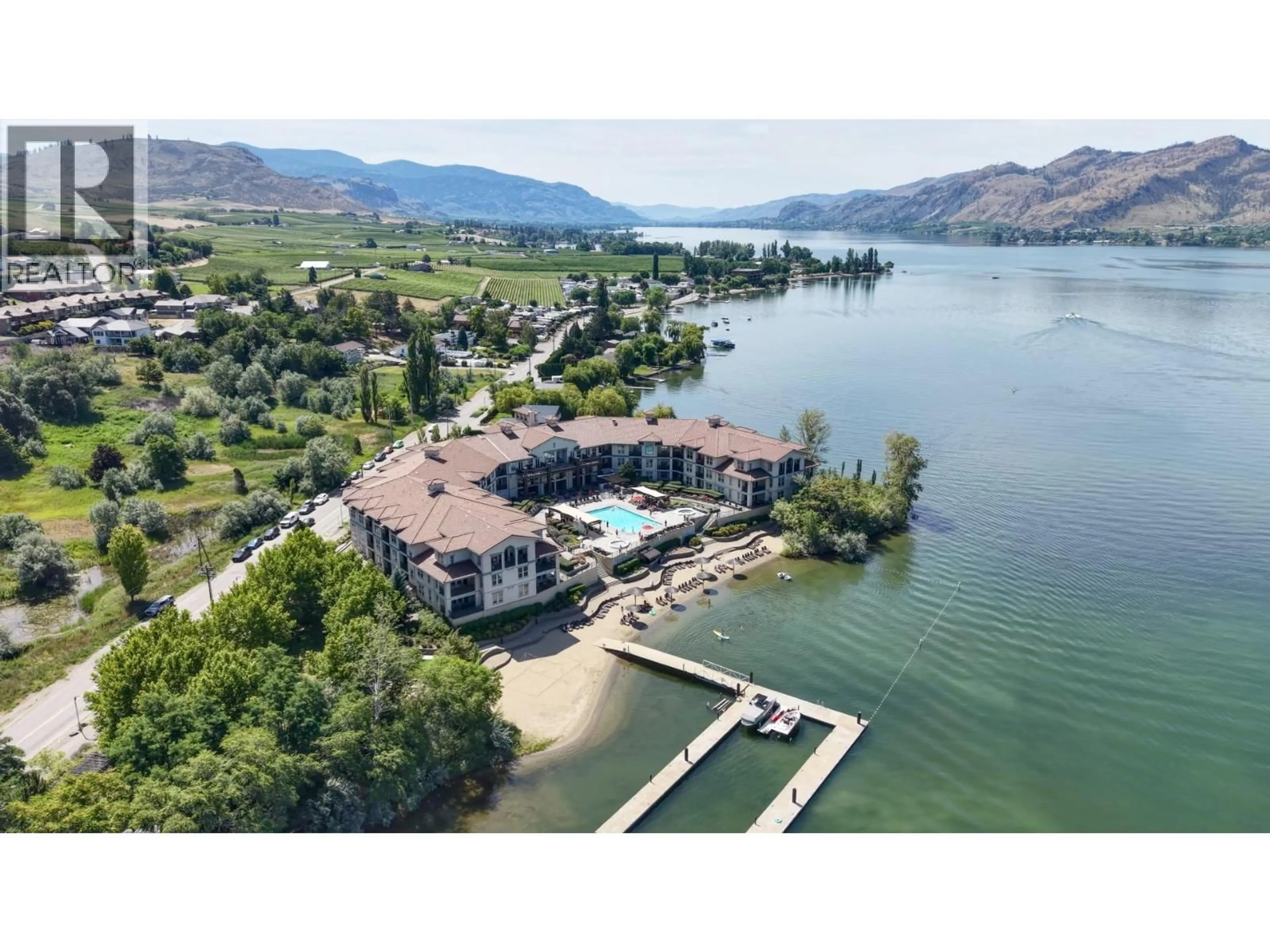 A pic from outside/outdoor area/front of a property/back of a property/a pic from drone, water/lake/river/ocean view for 241 - 4200 LAKESHORE DRIVE, Osoyoos British Columbia V0H1V6