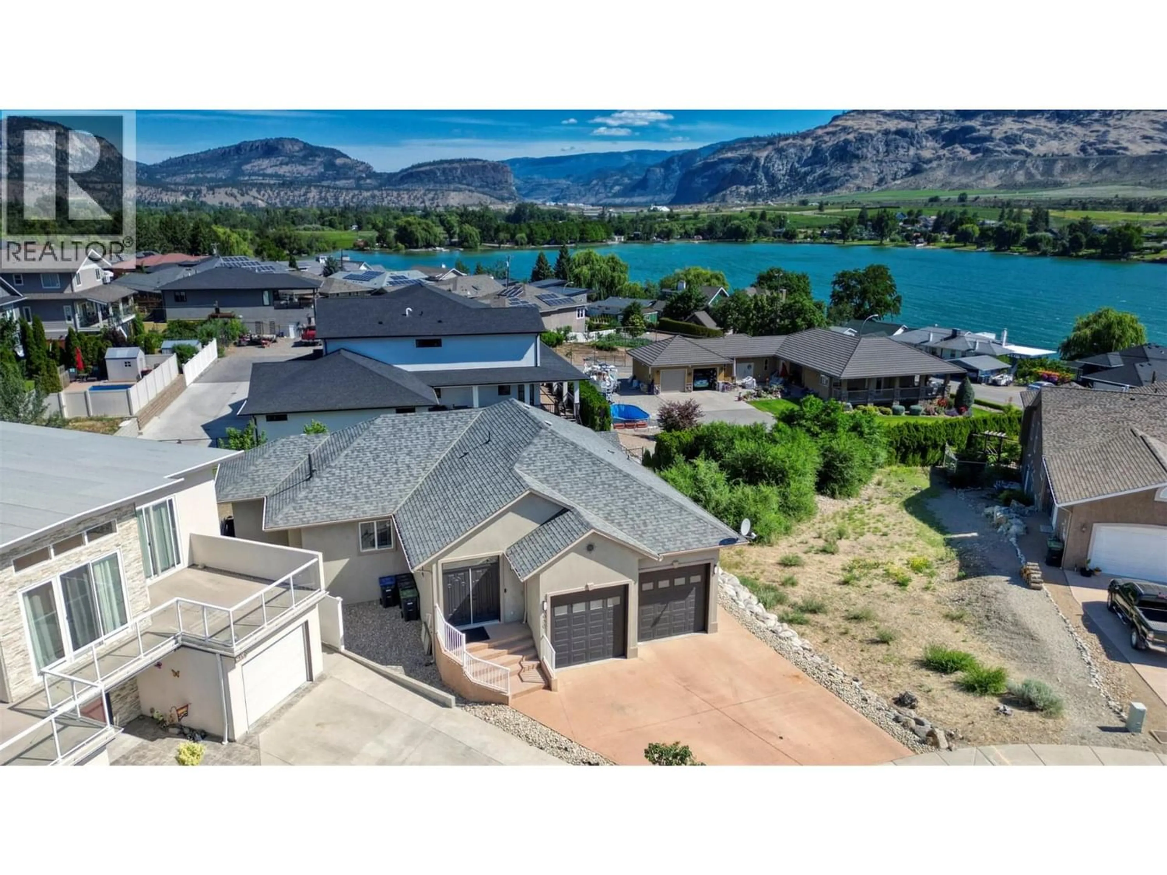 A pic from outside/outdoor area/front of a property/back of a property/a pic from drone, water/lake/river/ocean view for 6950 CABERNET PLACE, Oliver British Columbia V0H1T4