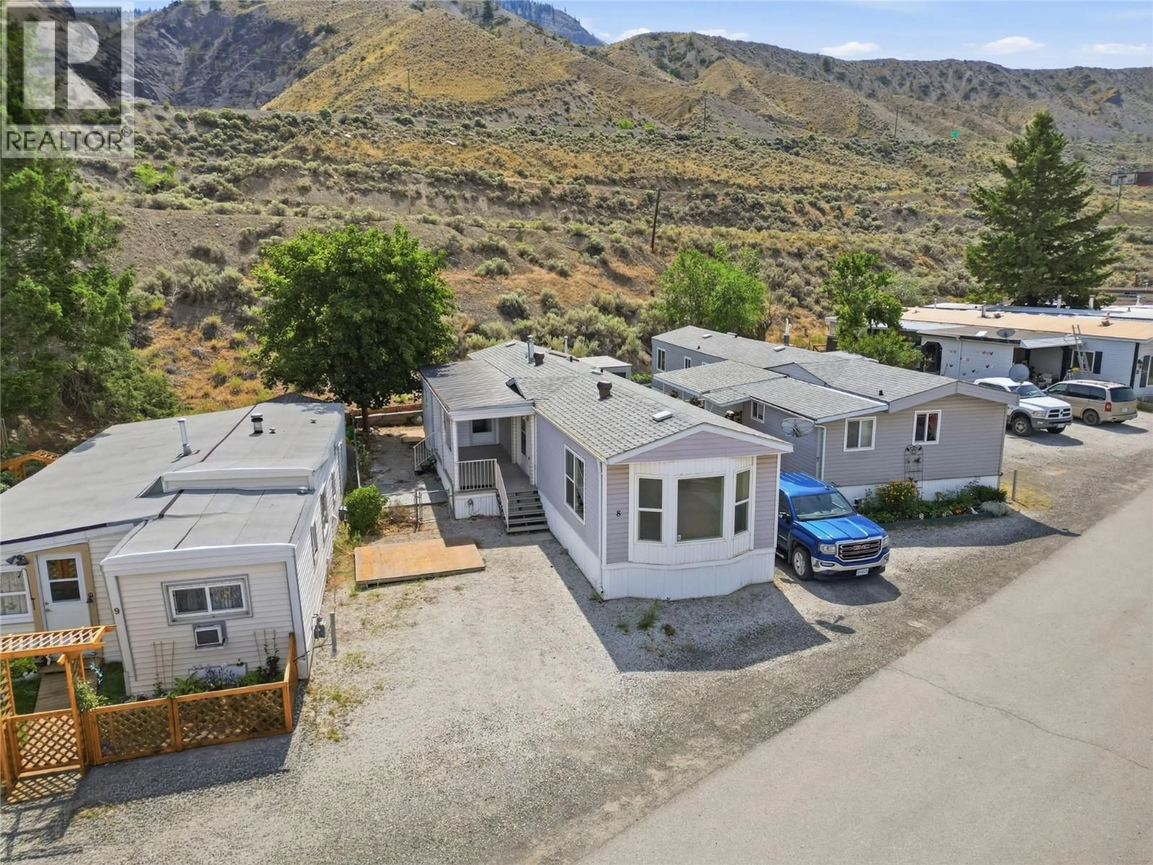A pic from outside/outdoor area/front of a property/back of a property/a pic from drone, mountain view for 8 - 1000 MESA VISTA COURT, Ashcroft British Columbia V0K1A0