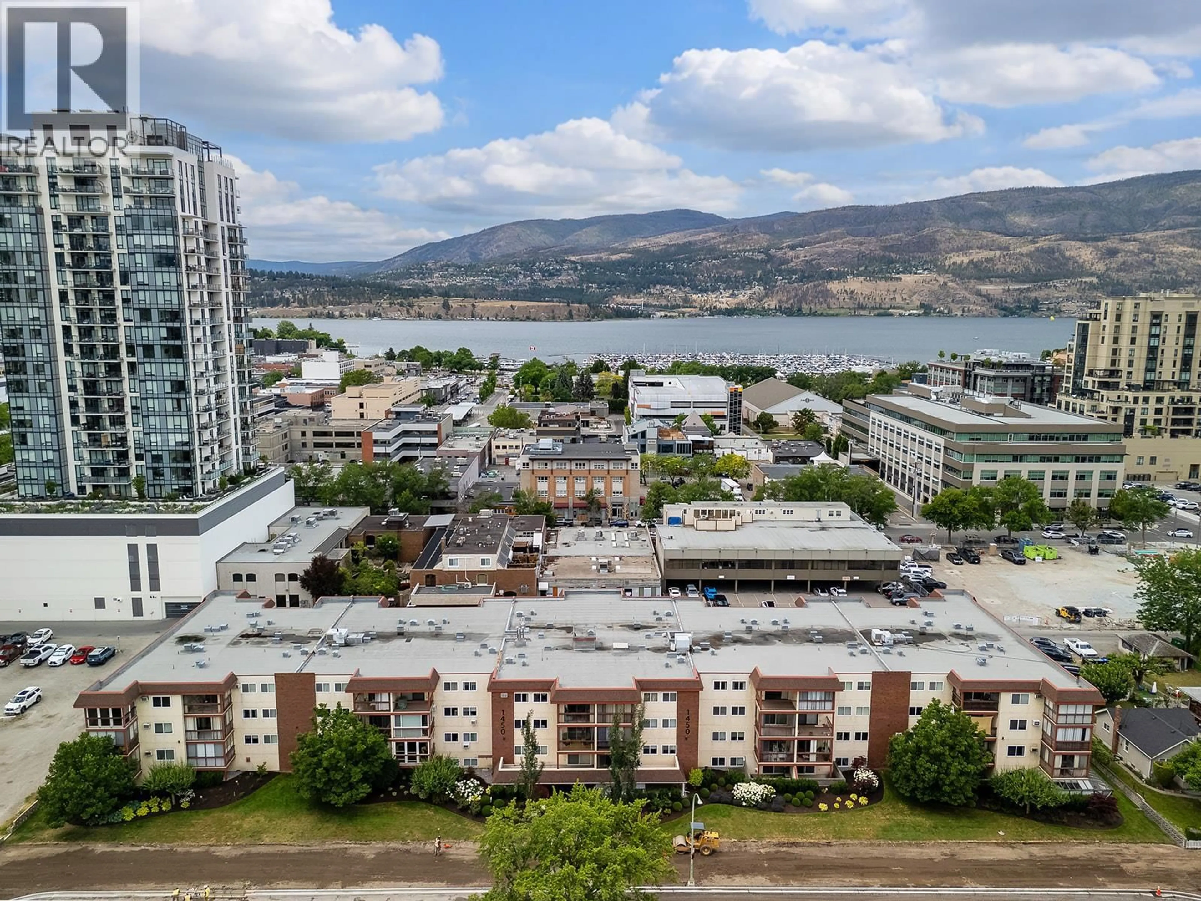 A pic from outside/outdoor area/front of a property/back of a property/a pic from drone, city buildings view from balcony for 319 - 1450 BERTRAM STREET, Kelowna British Columbia V1Y8R9