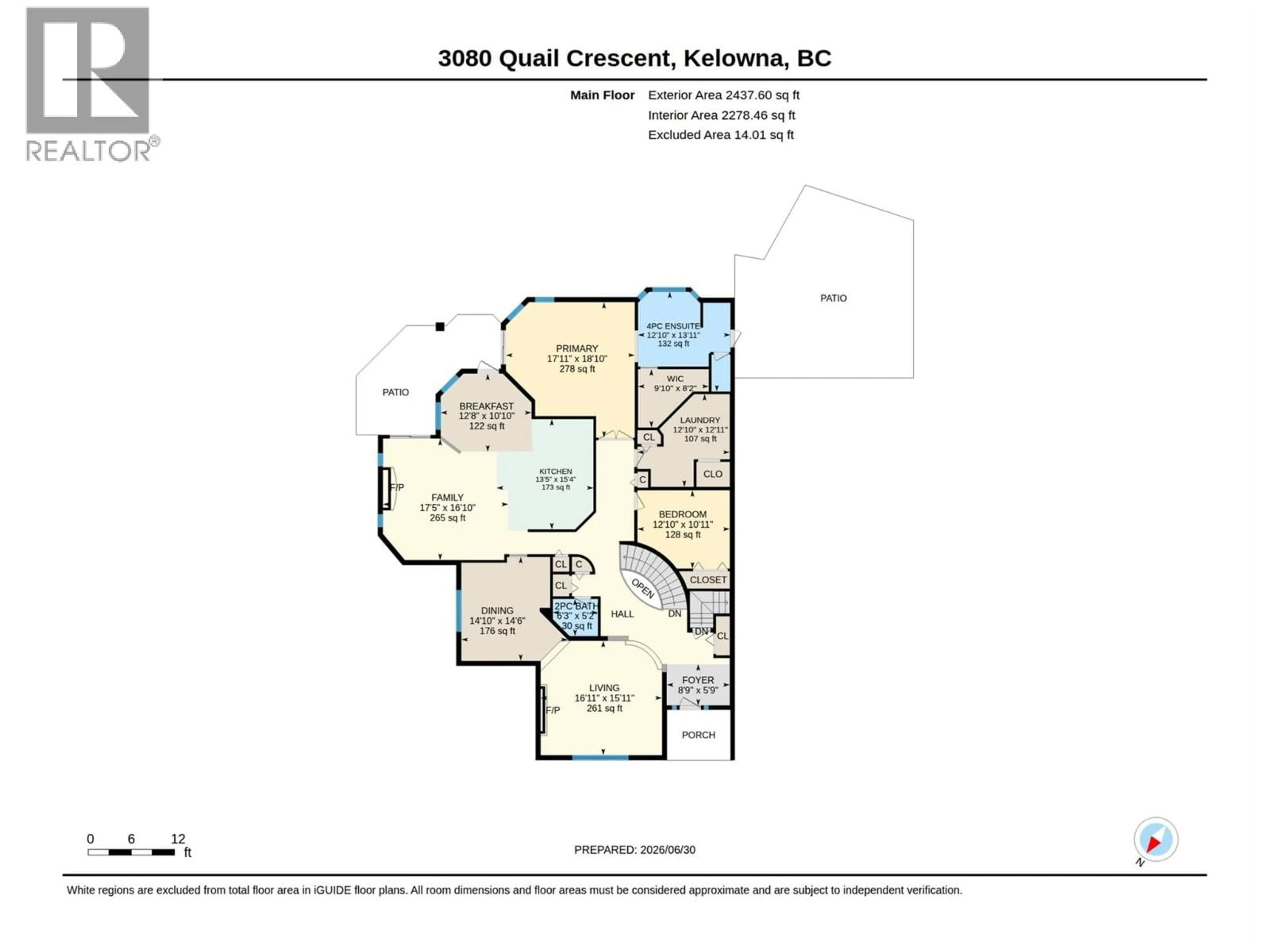 Floor plan for 3080 QUAIL CRESCENT, Kelowna British Columbia V1V1Z9
