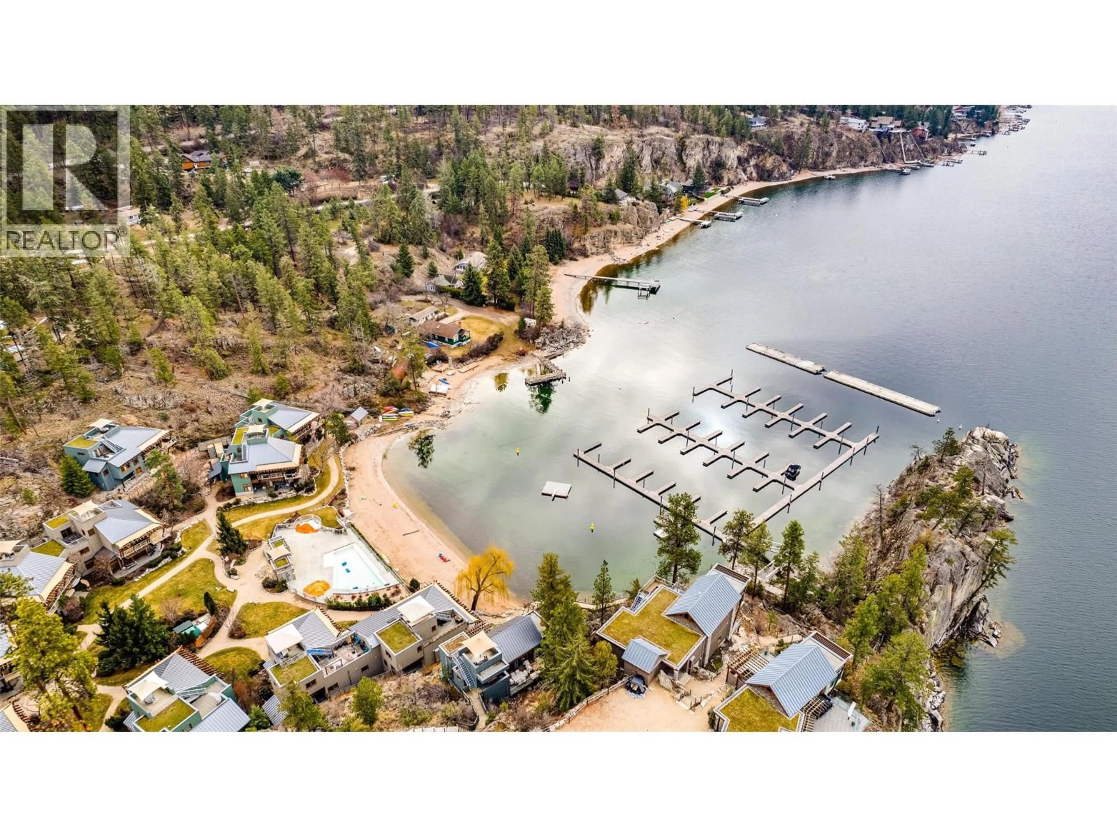 A pic from outside/outdoor area/front of a property/back of a property/a pic from drone, water/lake/river/ocean view for 92 - 9845 EASTSIDE ROAD, Vernon British Columbia V1H1Z2
