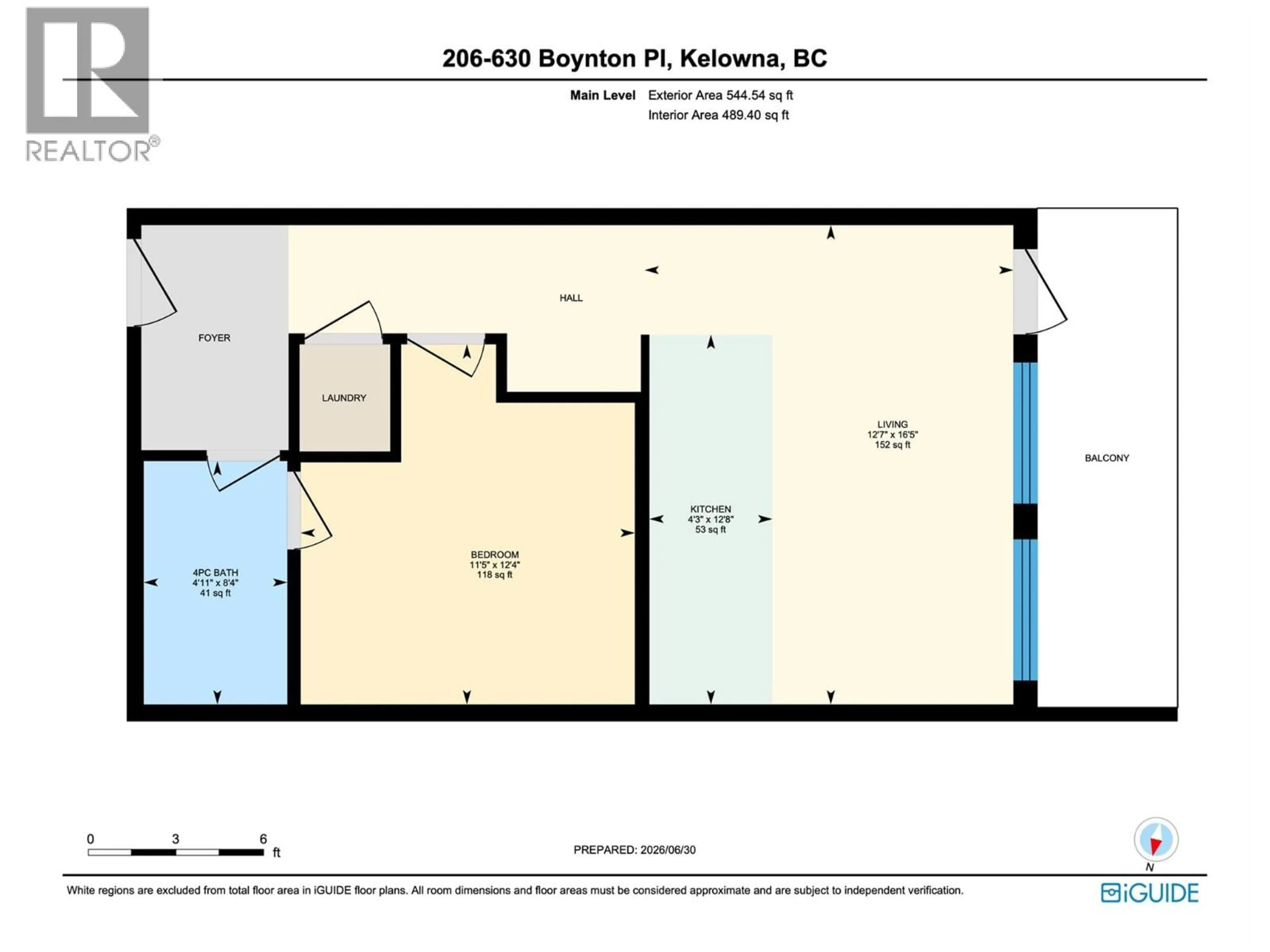 Floor plan for 206 - 630 BOYNTON PLACE, Kelowna British Columbia V1V3B8