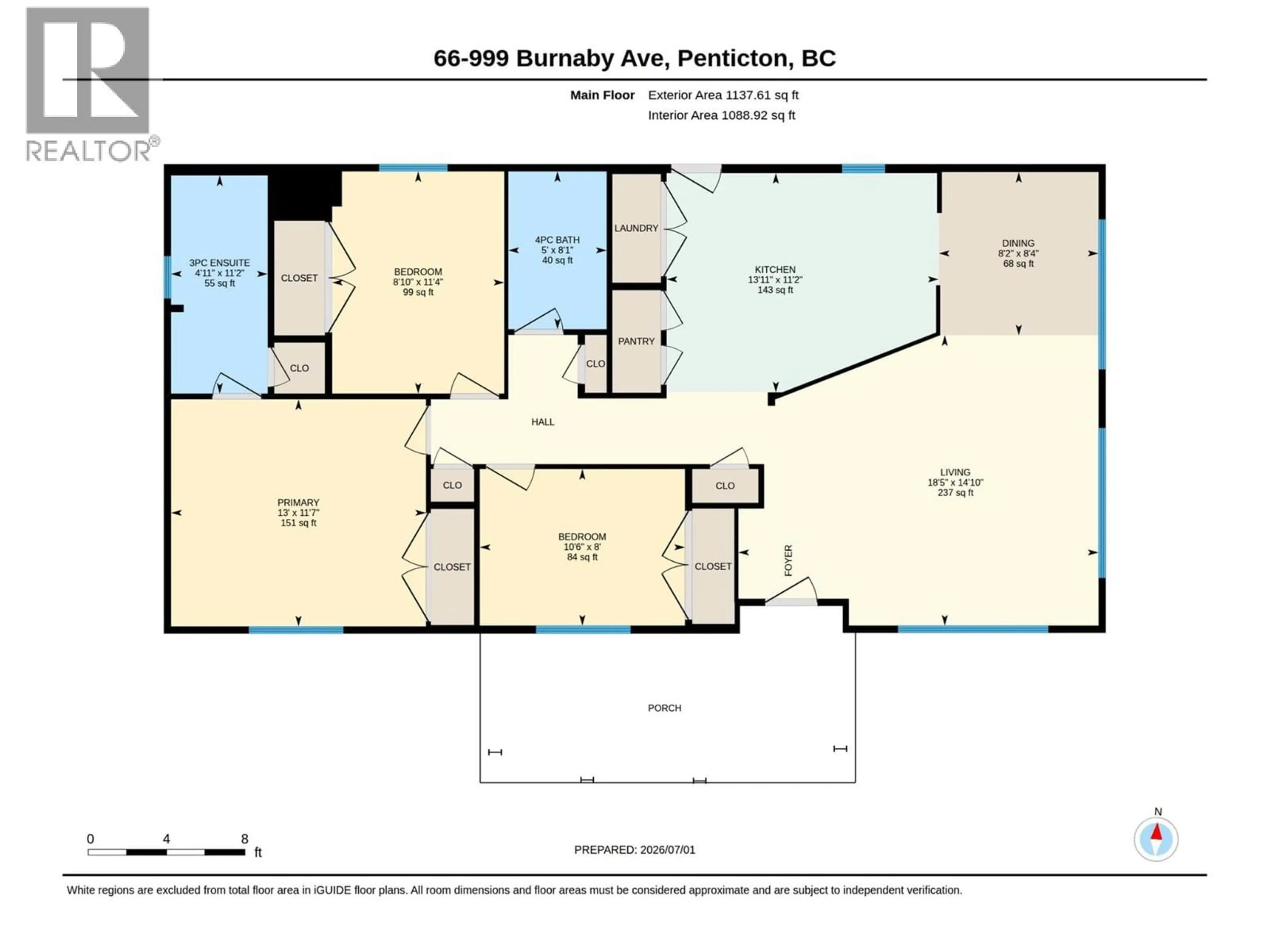 Floor plan for 66 - 999 BURNABY AVENUE, Penticton British Columbia V2A1G7