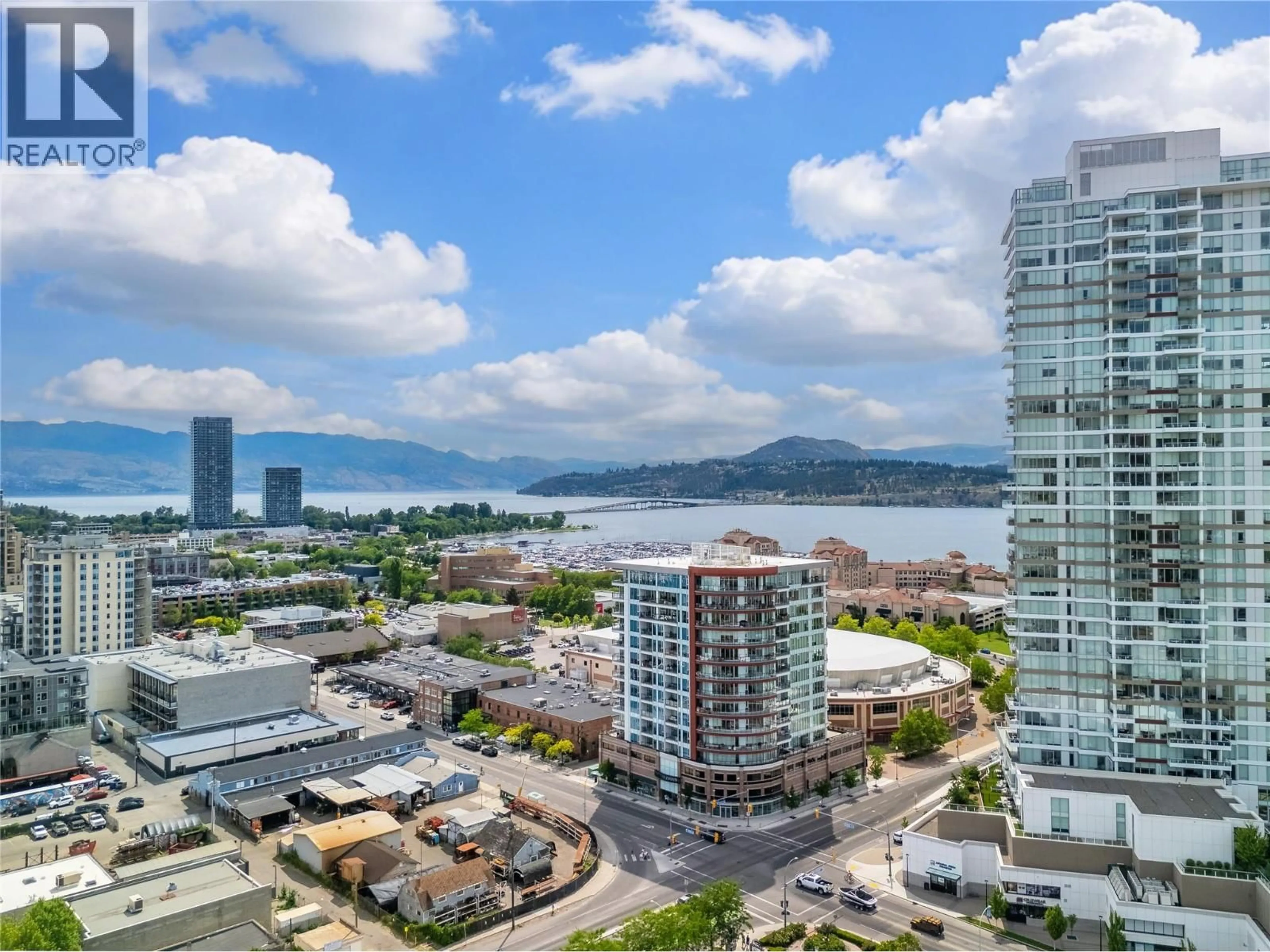 A pic from outside/outdoor area/front of a property/back of a property/a pic from drone, water/lake/river/ocean view for 506 - 1232 ELLIS STREET, Kelowna British Columbia V1Y0J6