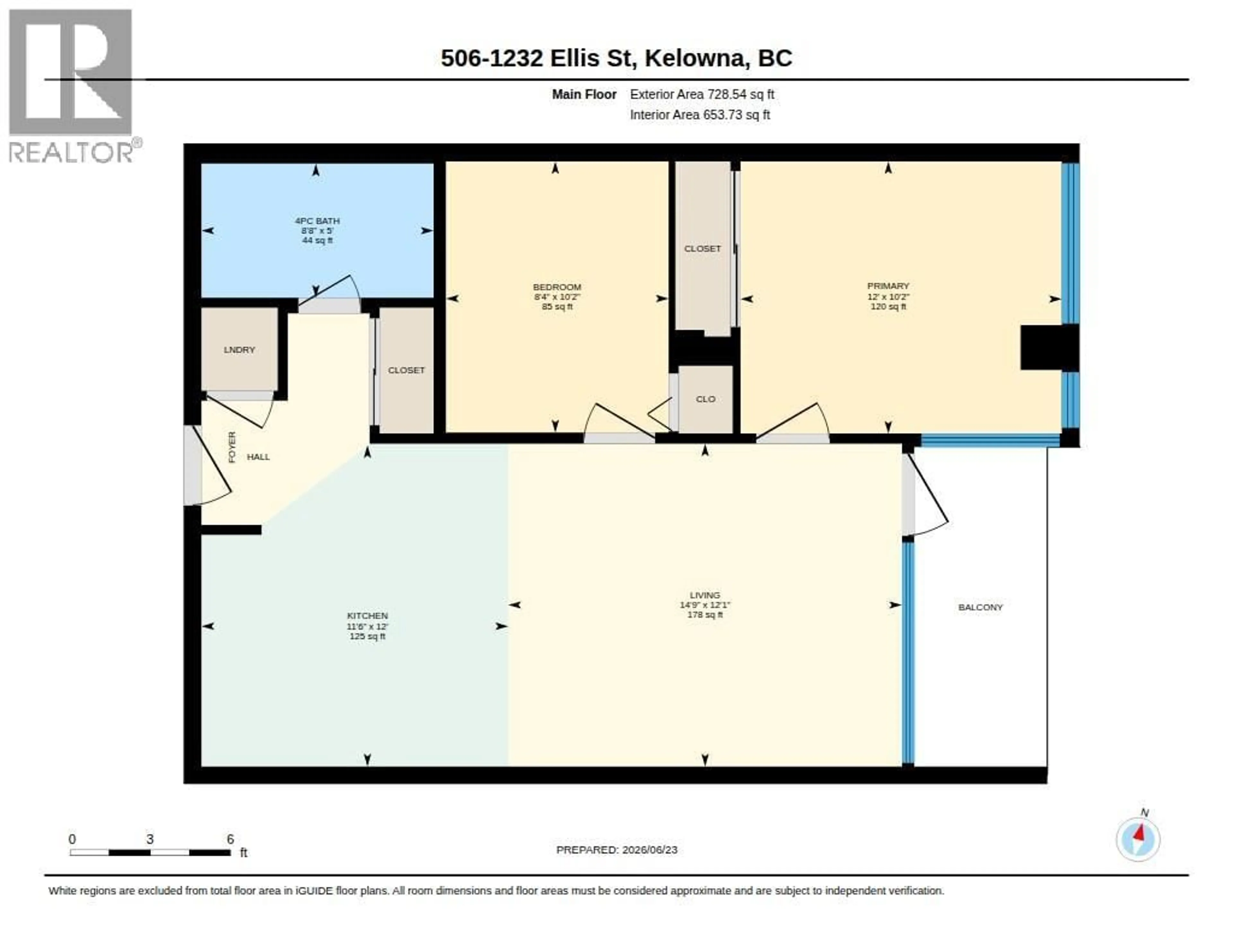 Floor plan for 506 - 1232 ELLIS STREET, Kelowna British Columbia V1Y0J6