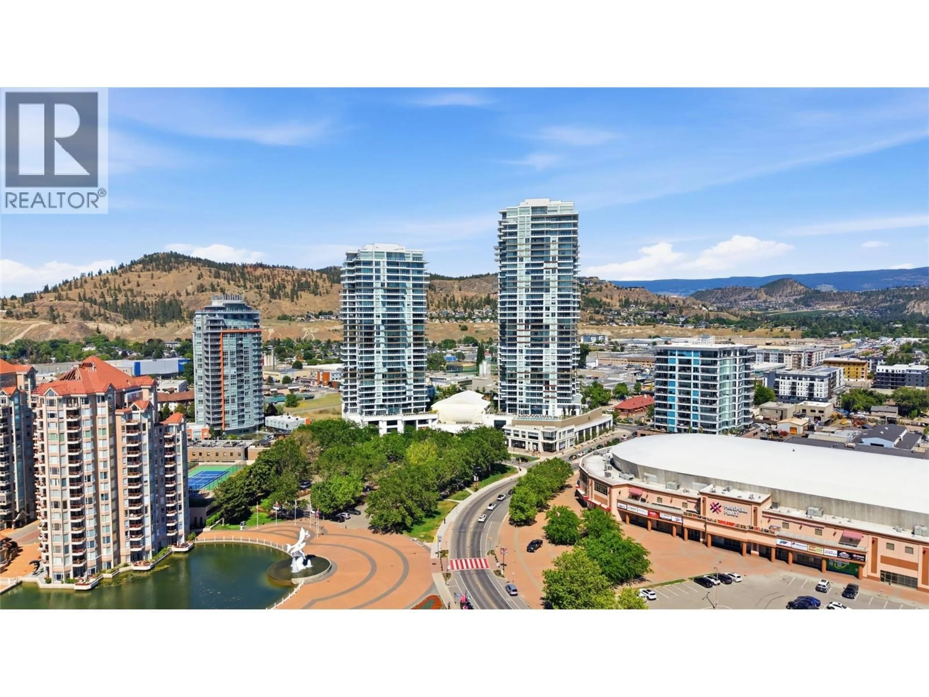 A pic from outside/outdoor area/front of a property/back of a property/a pic from drone, city buildings view from balcony for 1202 - 1181 SUNSET DRIVE, Kelowna British Columbia V1Y0J4
