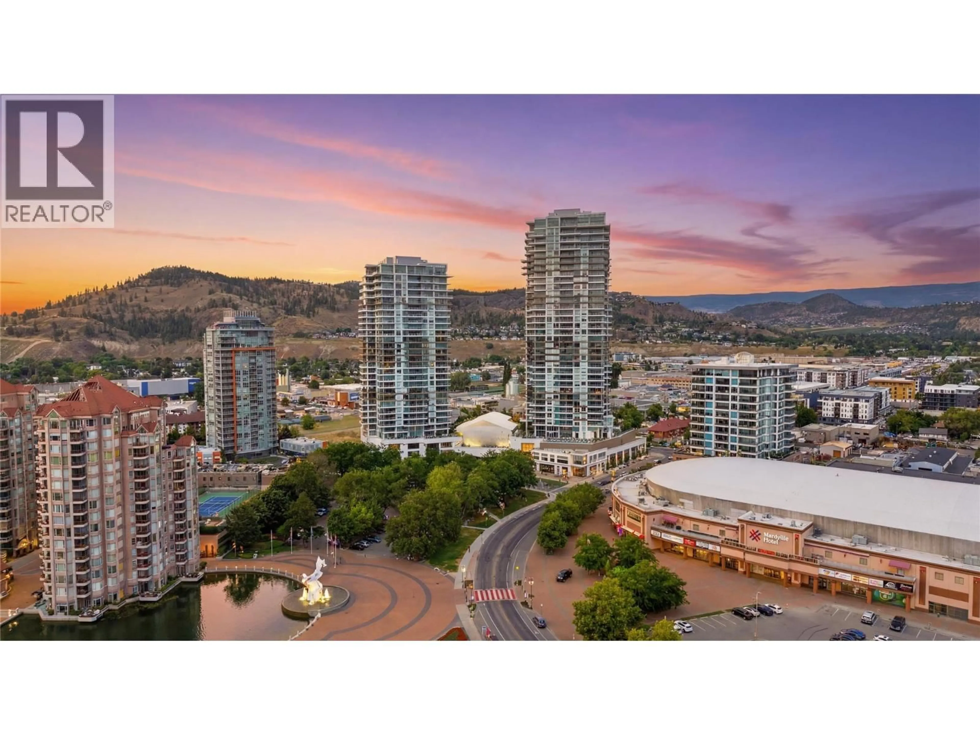 A pic from outside/outdoor area/front of a property/back of a property/a pic from drone, city buildings view from balcony for 1202 - 1181 SUNSET DRIVE, Kelowna British Columbia V1Y0J4