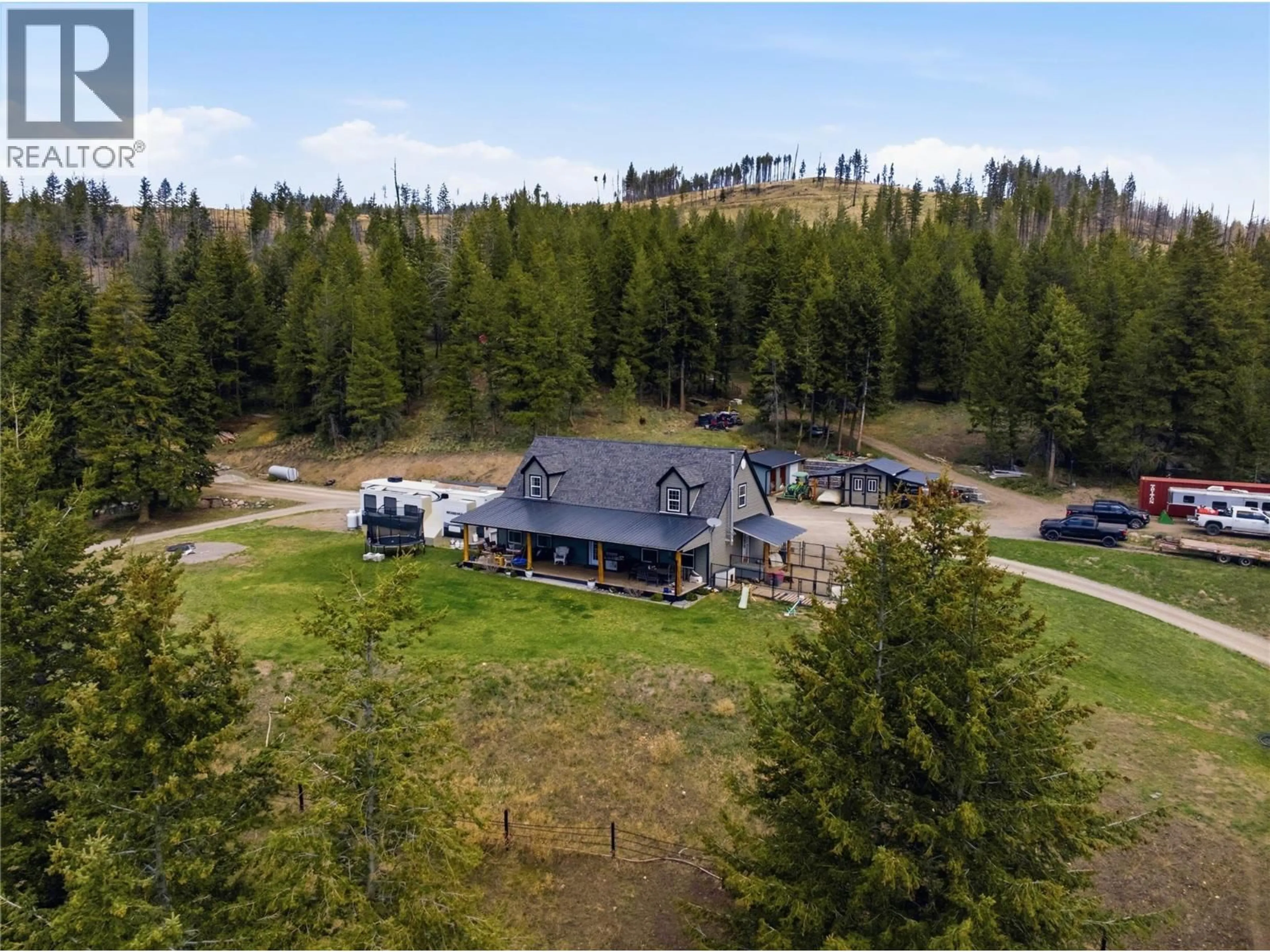 A pic from outside/outdoor area/front of a property/back of a property/a pic from drone, mountain view for 4205 KRISTIANSON ROAD, Monte Lake British Columbia V0E2N0