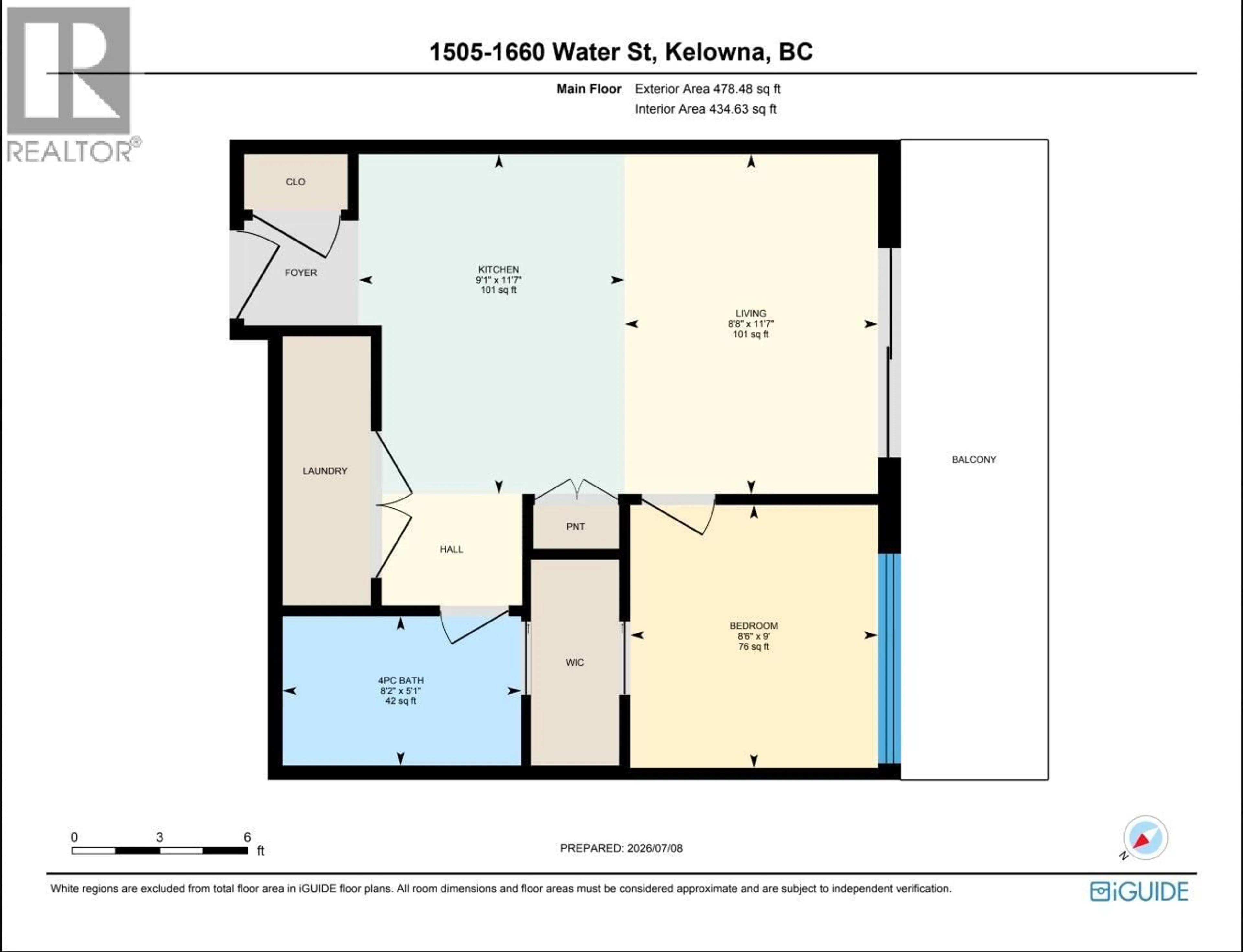 Floor plan for 1505 - 1626 WATER STREET, Kelowna British Columbia V1Y0N7