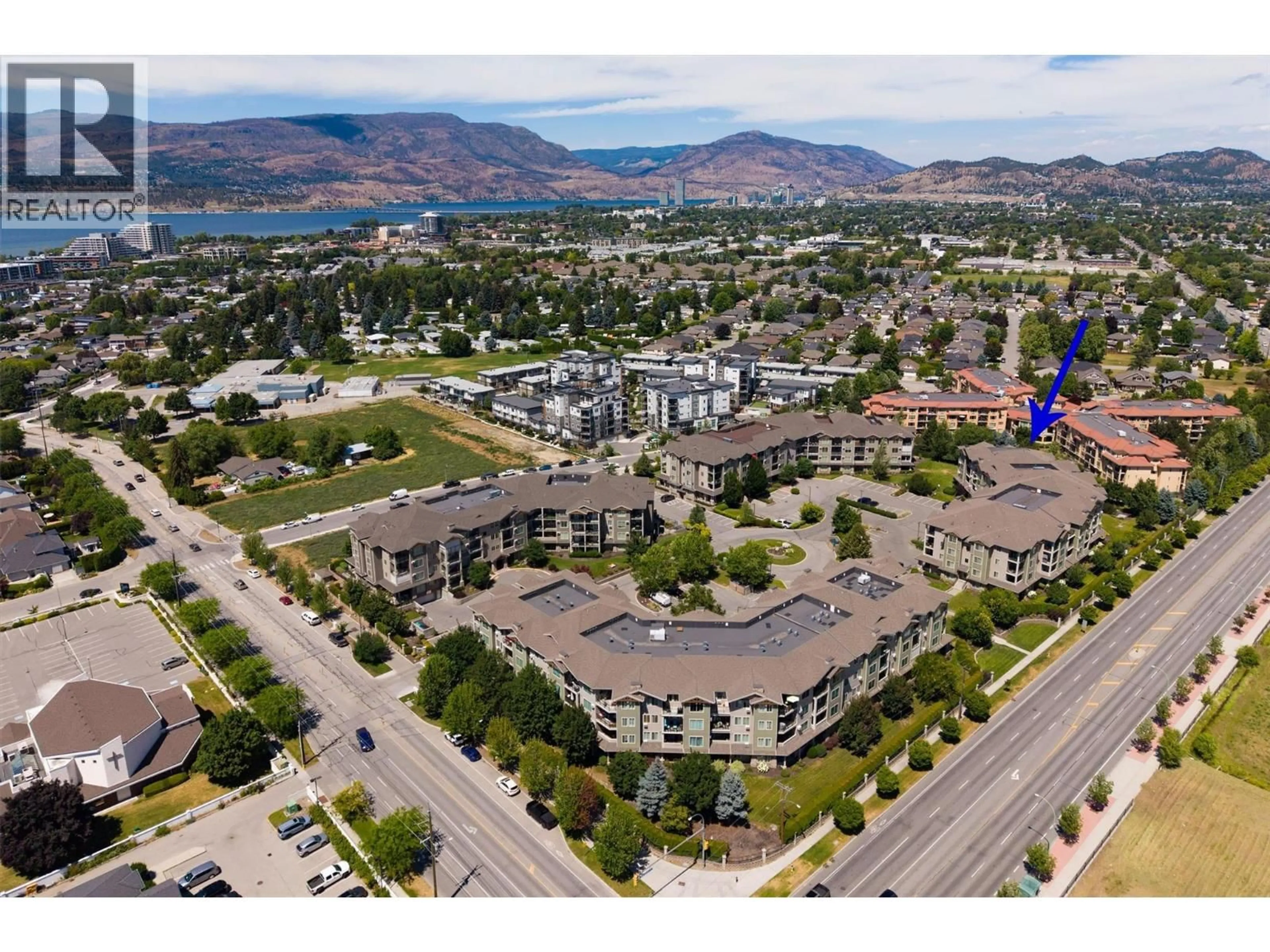 A pic from outside/outdoor area/front of a property/back of a property/a pic from drone, mountain view for 411 - 3735 CASORSO ROAD, Kelowna British Columbia V1W5E3