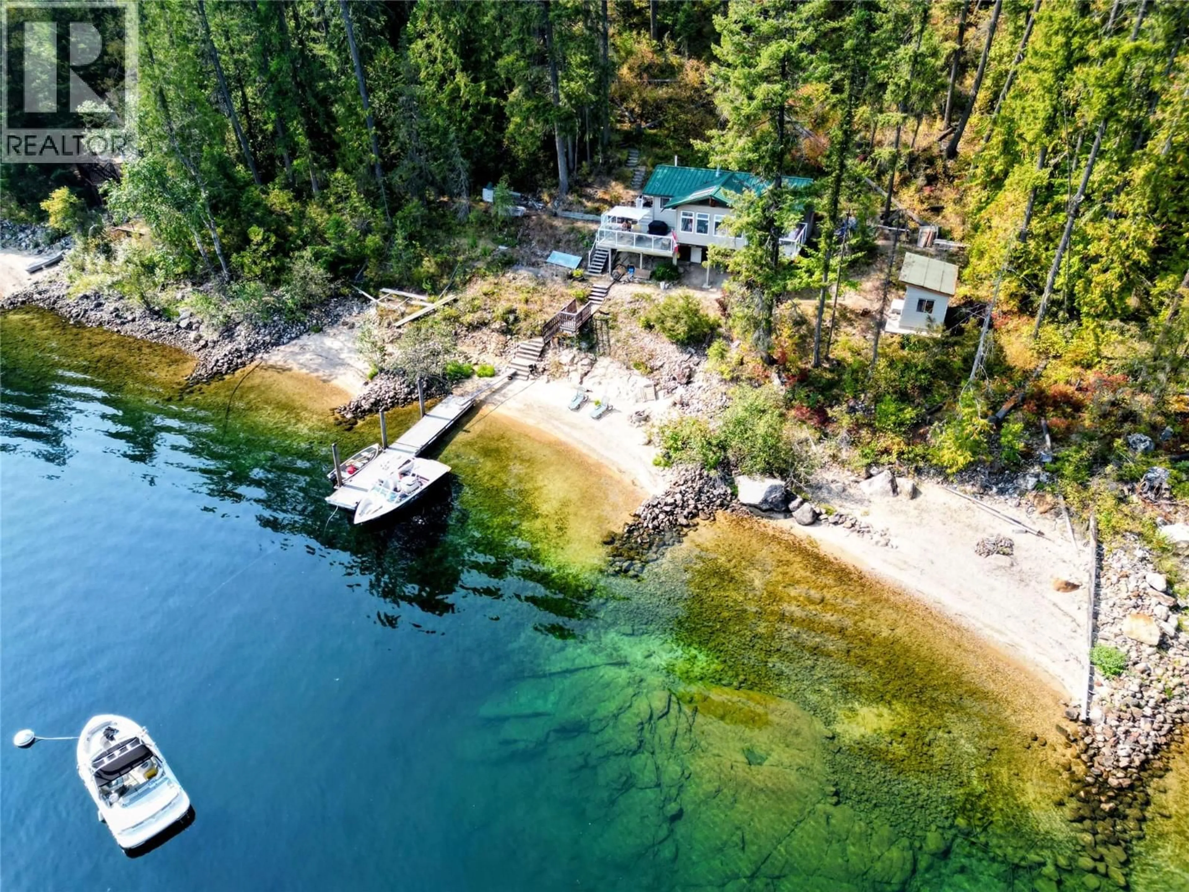 A pic from outside/outdoor area/front of a property/back of a property/a pic from drone, water/lake/river/ocean view for 4530 BOAT ACCESS WEST SIDE OTHER, Christina Lake British Columbia