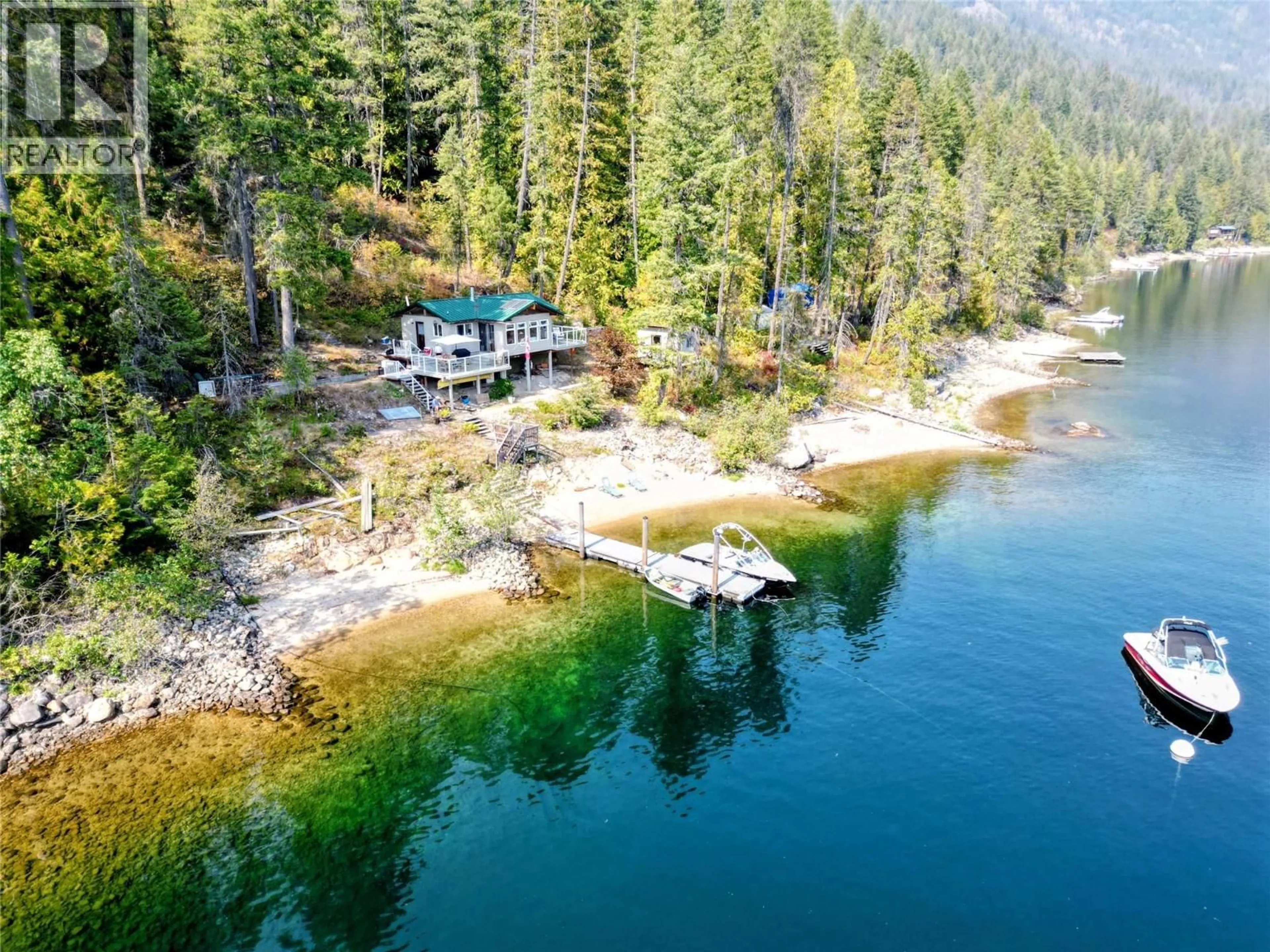 A pic from outside/outdoor area/front of a property/back of a property/a pic from drone, water/lake/river/ocean view for 4530 BOAT ACCESS WEST SIDE OTHER, Christina Lake British Columbia