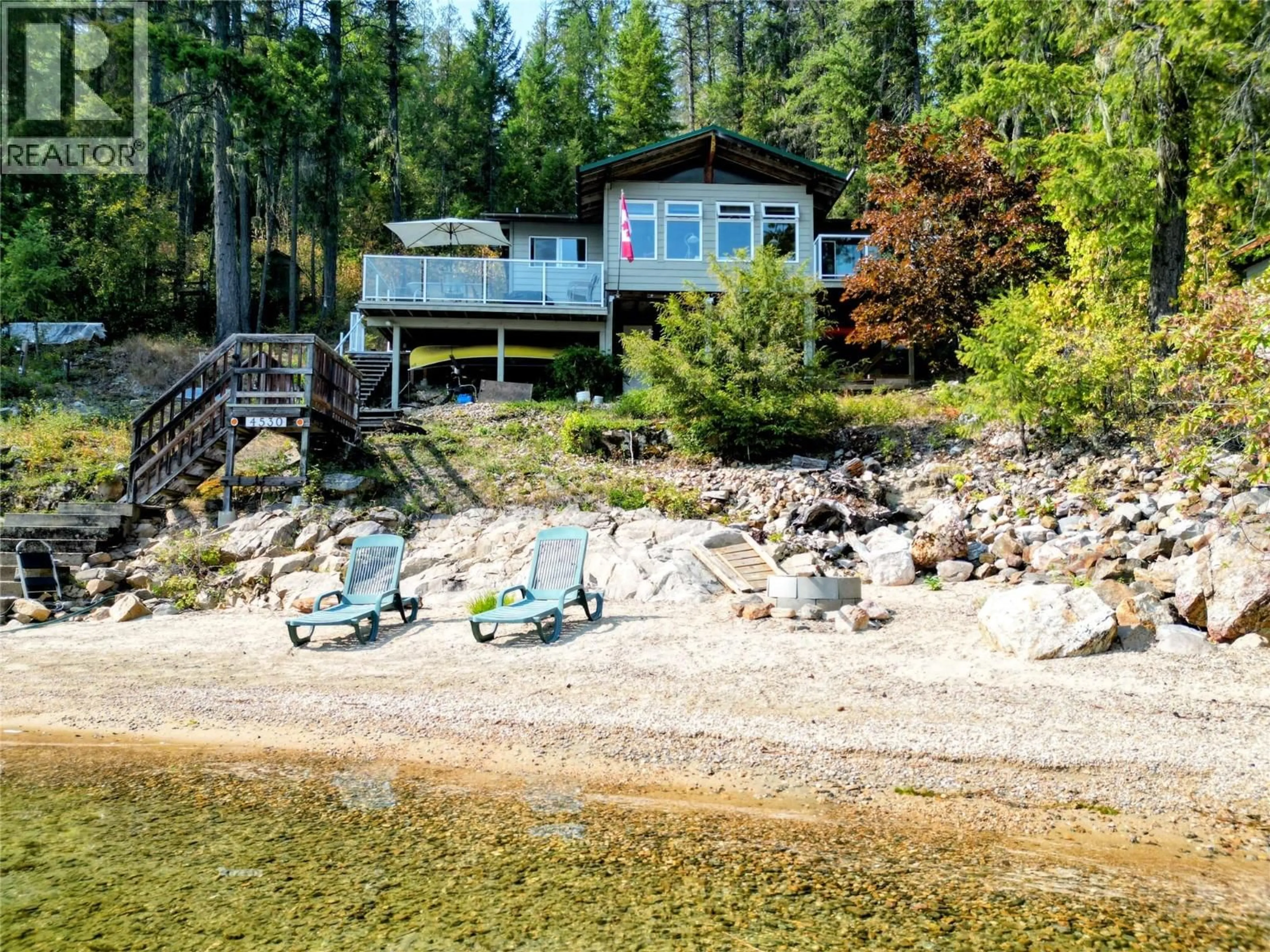A pic from outside/outdoor area/front of a property/back of a property/a pic from drone, water/lake/river/ocean view for 4530 BOAT ACCESS WEST SIDE OTHER, Christina Lake British Columbia