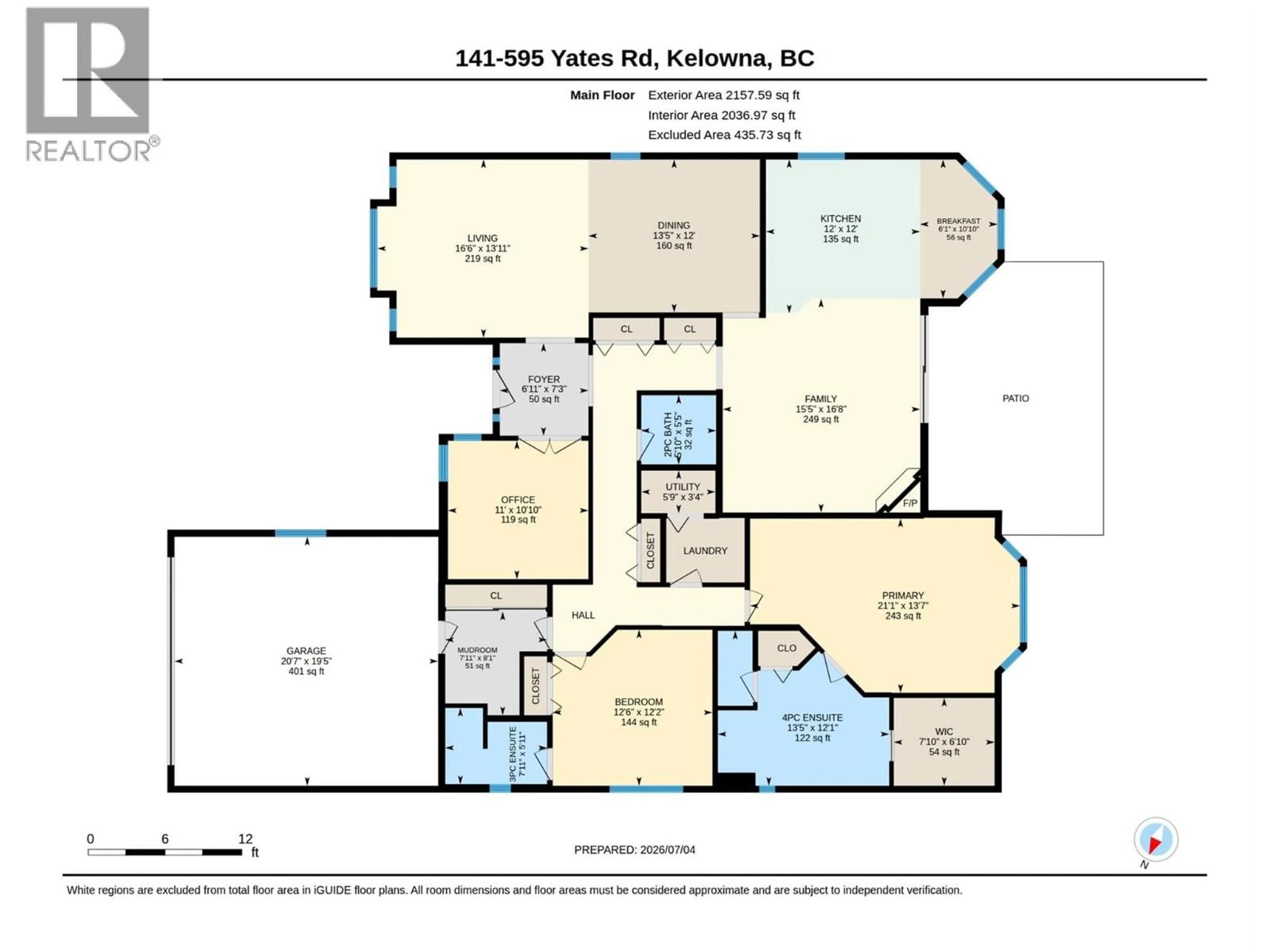 Floor plan for 141 - 595 YATES ROAD, Kelowna British Columbia V1V1P8