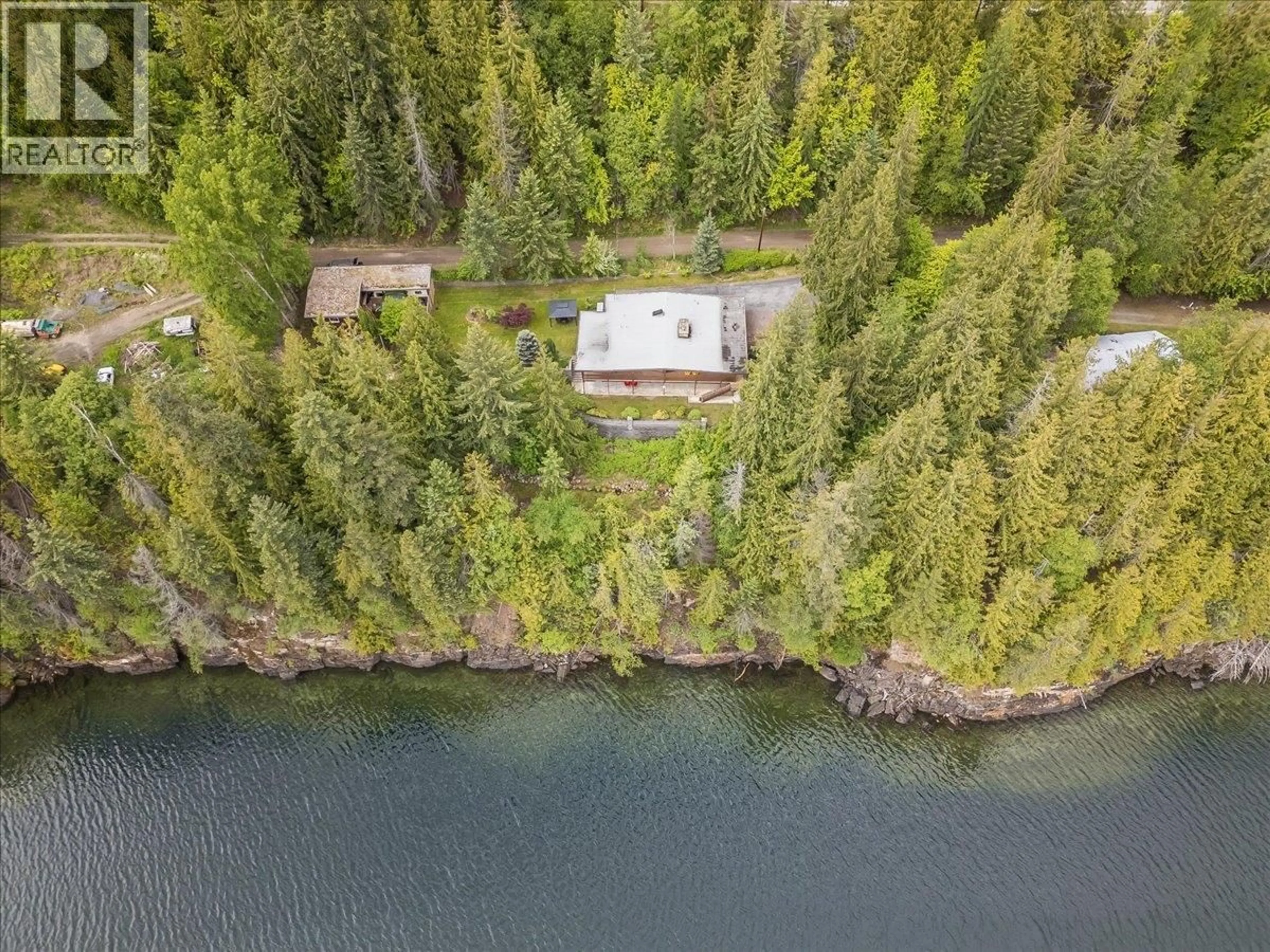 A pic from outside/outdoor area/front of a property/back of a property/a pic from drone, water/lake/river/ocean view for 3450 DAVIDSON ROAD, Ainsworth British Columbia V0G1A0