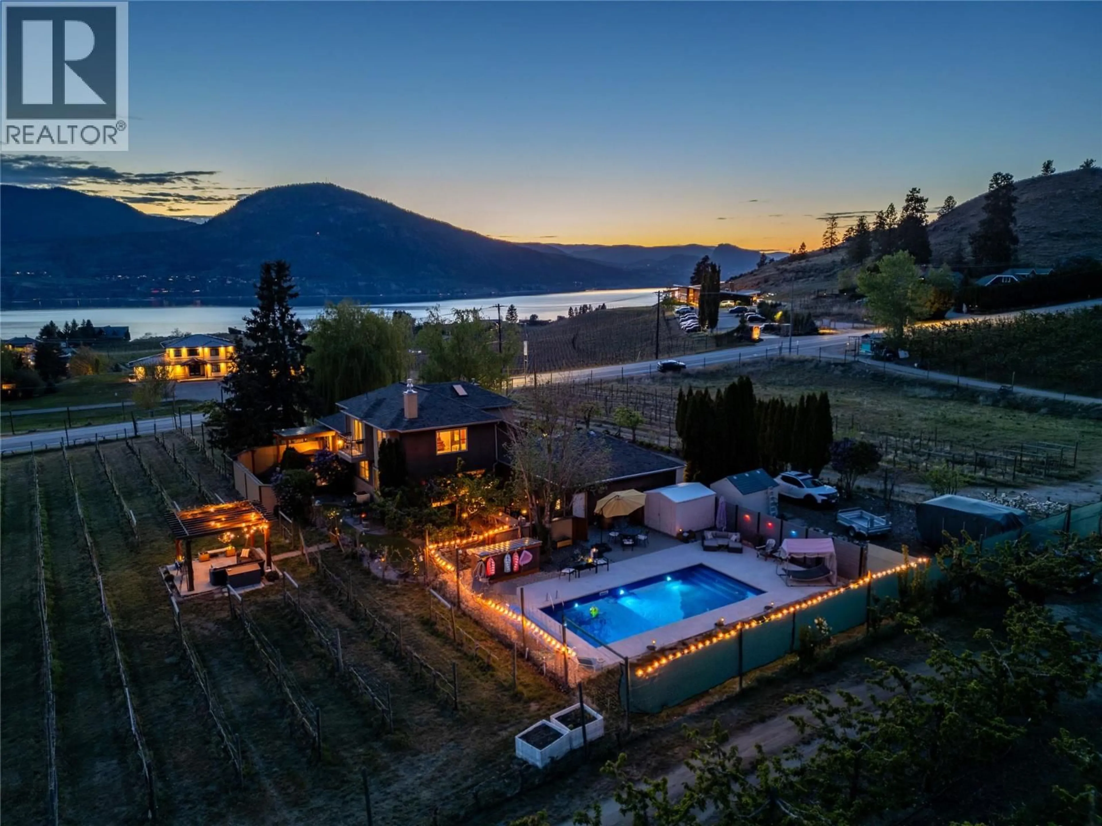 A pic from outside/outdoor area/front of a property/back of a property/a pic from drone, water/lake/river/ocean view for 350 MIDDLE BENCH ROAD, Penticton British Columbia V2A8S5
