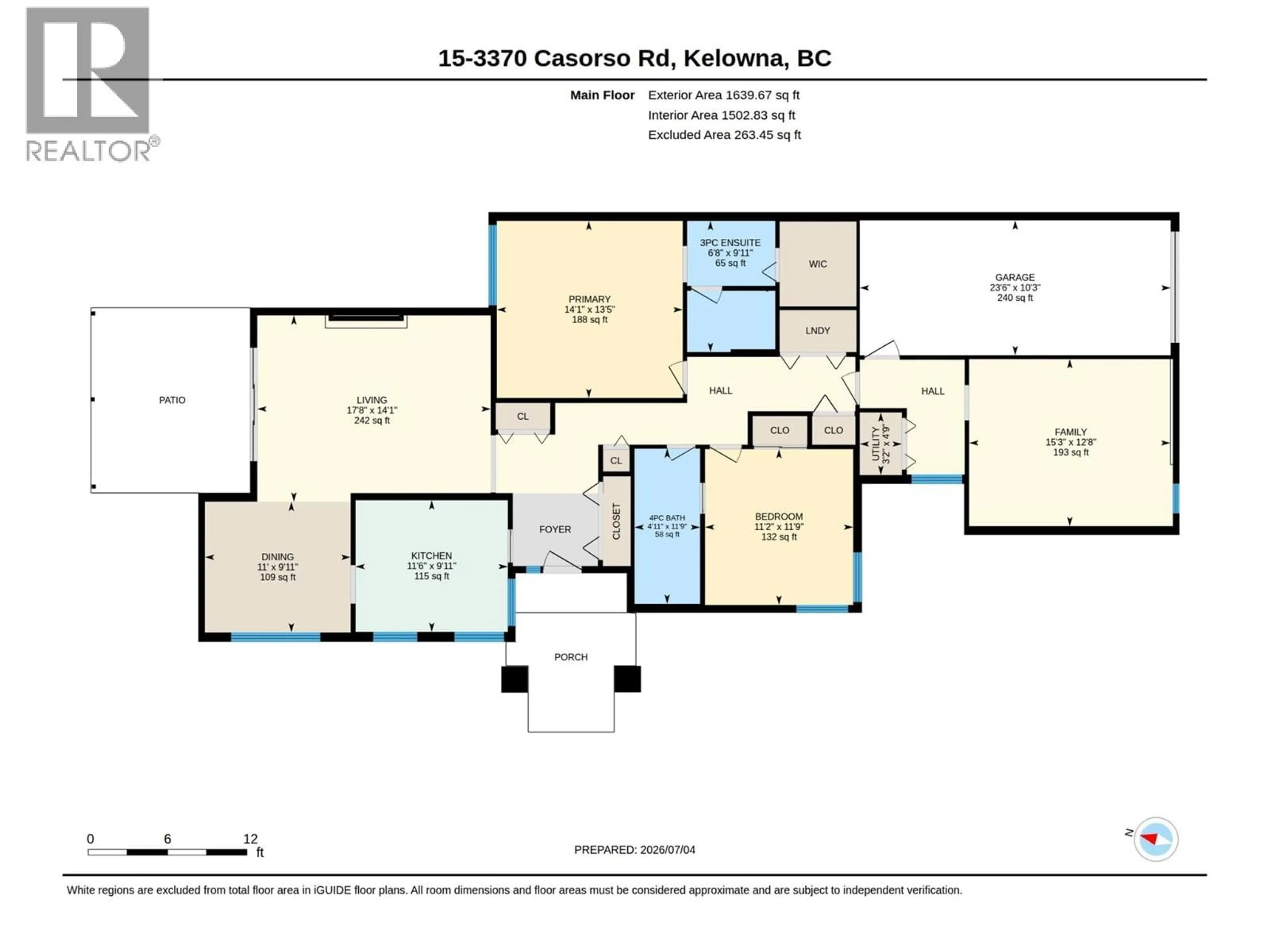 Floor plan for 15 - 3370 CASORSO ROAD, Kelowna British Columbia V1W3J2