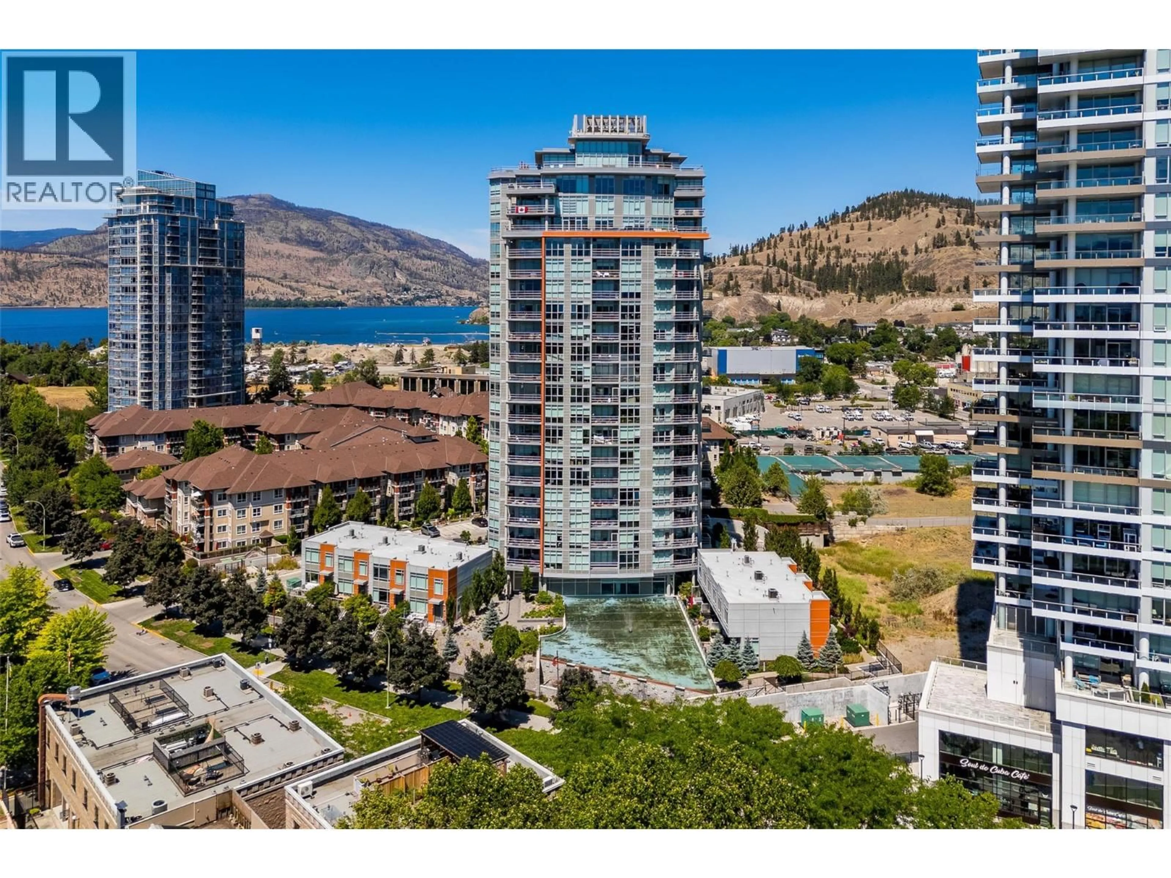 A pic from outside/outdoor area/front of a property/back of a property/a pic from drone, city buildings view from balcony for 1706 - 1151 SUNSET DRIVE, Kelowna British Columbia V1Y0G2