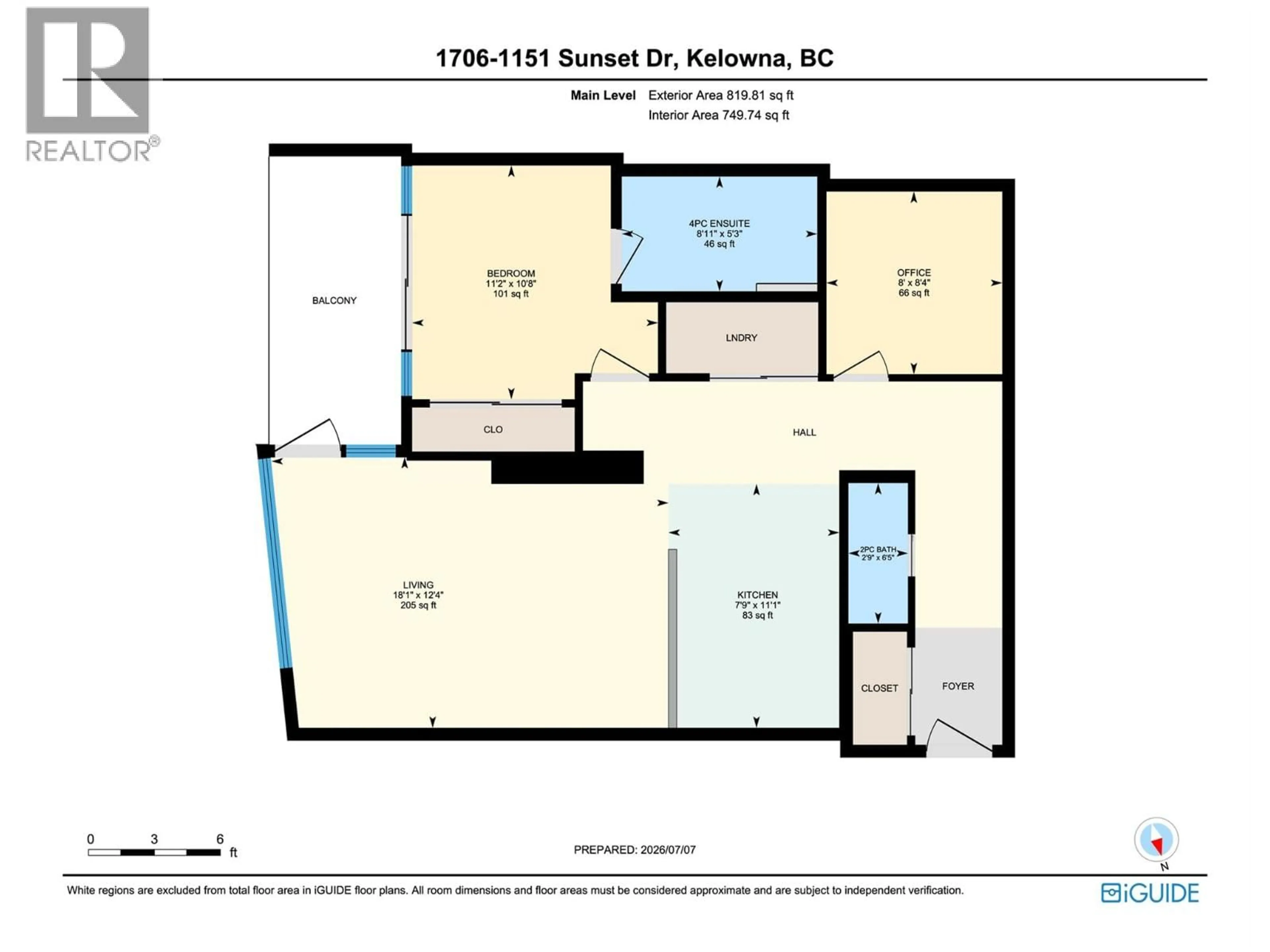 Floor plan for 1706 - 1151 SUNSET DRIVE, Kelowna British Columbia V1Y0G2