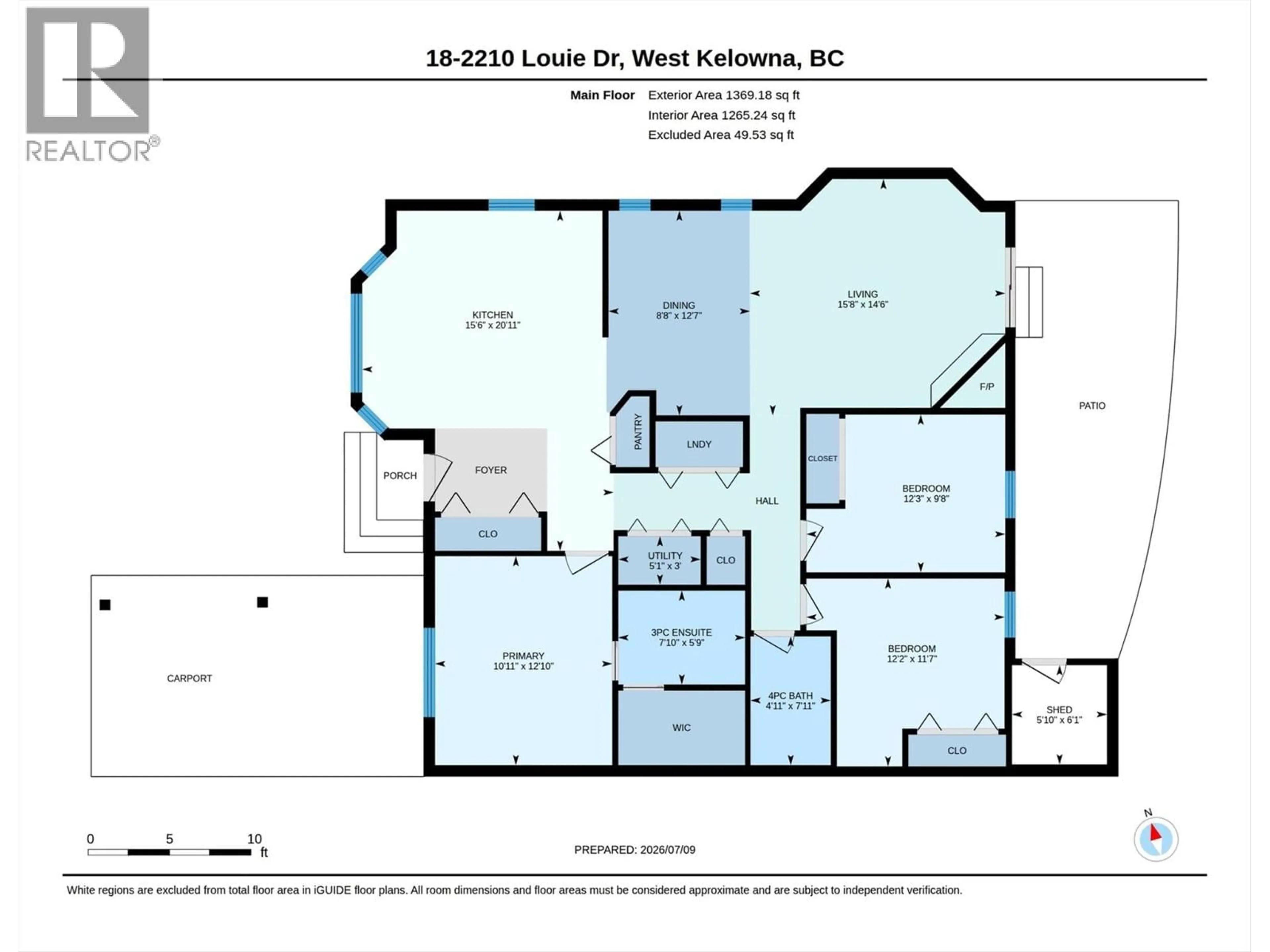 Floor plan for 18 - 2210 LOUIE DRIVE, West Kelowna British Columbia V4T2L7