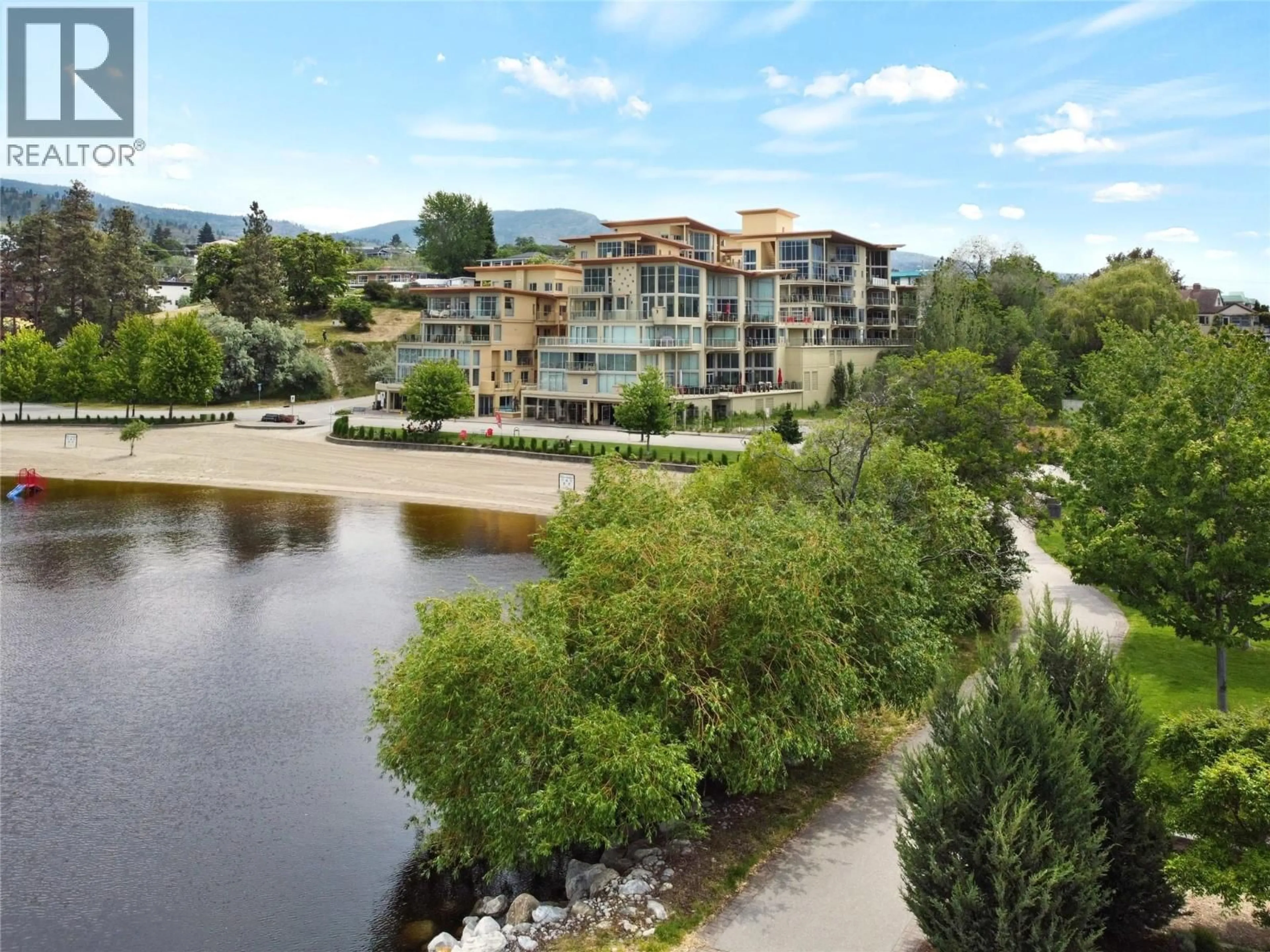 A pic from outside/outdoor area/front of a property/back of a property/a pic from drone, water/lake/river/ocean view for 603 - 250 MARINA WAY, Penticton British Columbia V2A1H4