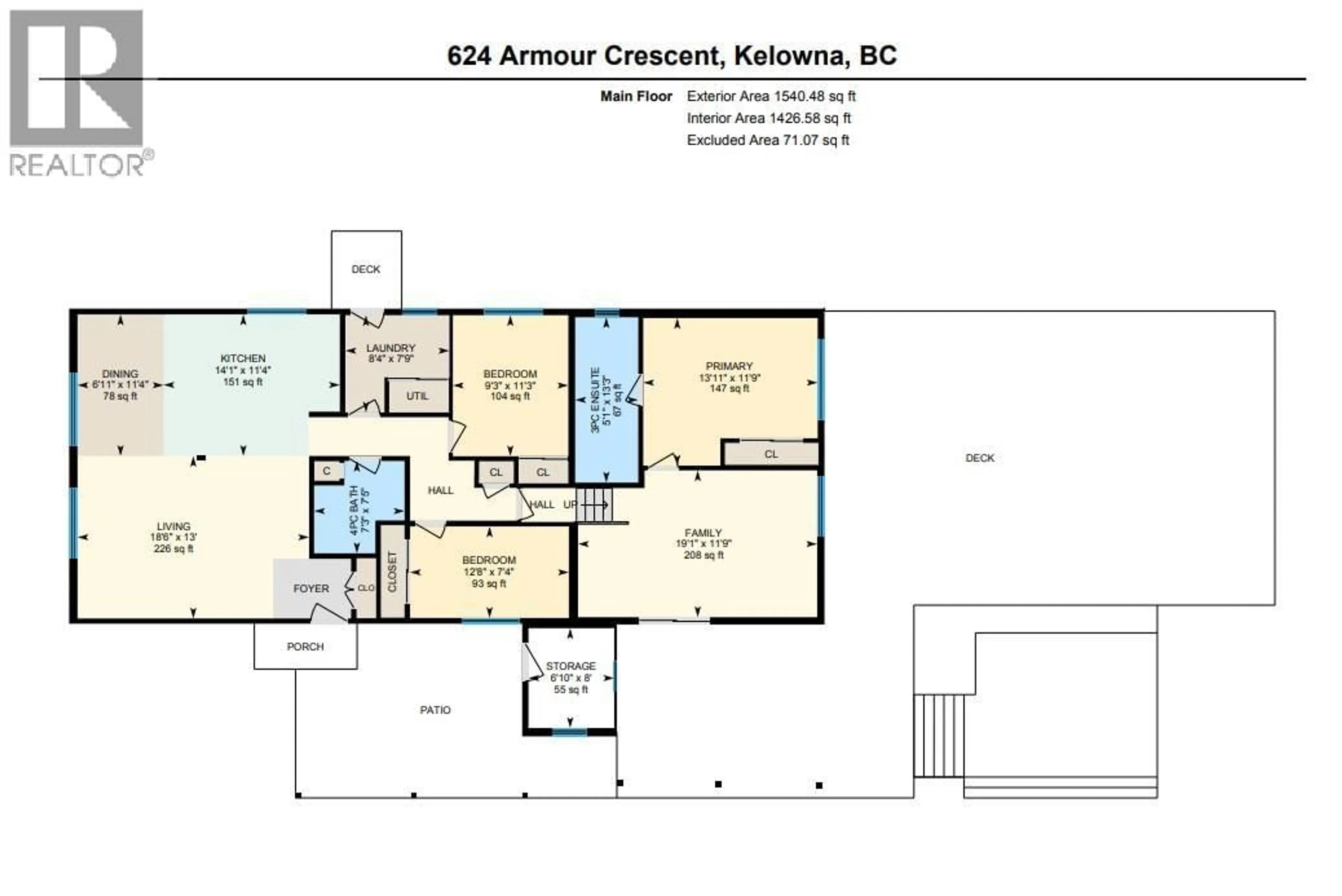 Floor plan for 624 ARMOUR CRESCENT, Kelowna British Columbia V1W1A5