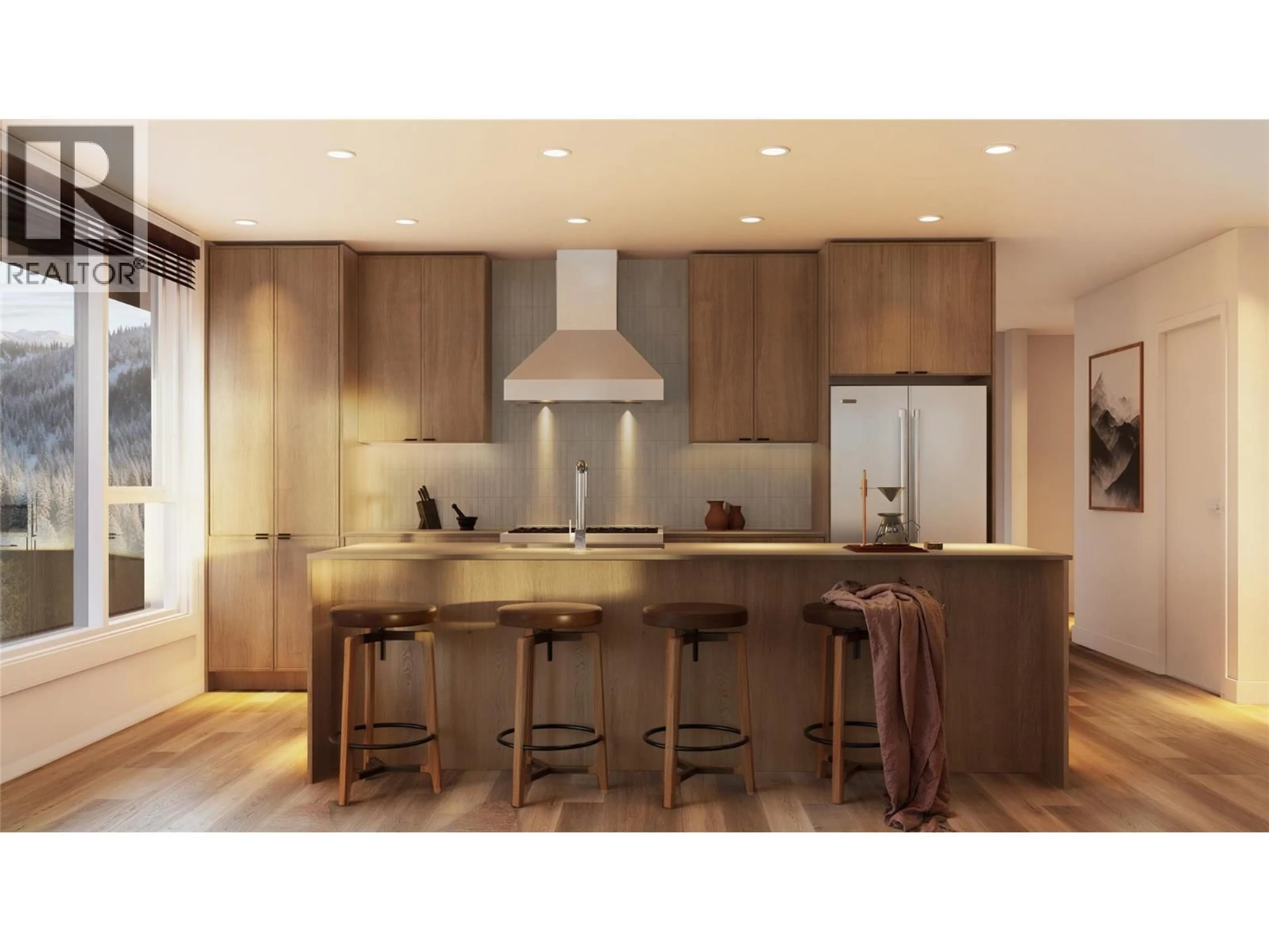 Open concept kitchen, wood/laminate floor for 202 - 1010 TELEMARK ROAD, Rossland British Columbia V0G1Y0