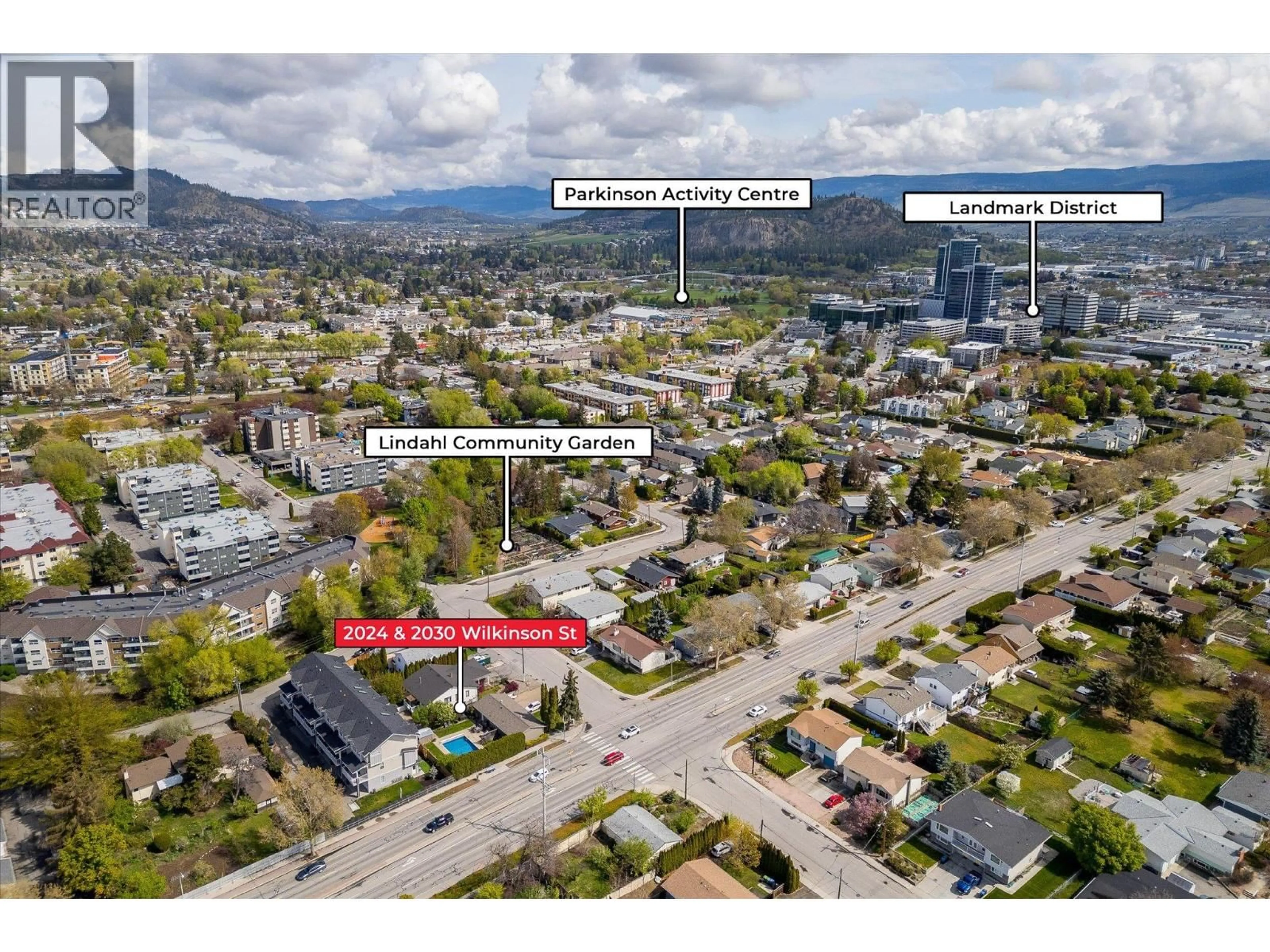 A pic from outside/outdoor area/front of a property/back of a property/a pic from drone, street for 2030 WILKINSON STREET, Kelowna British Columbia V1Y3Z8