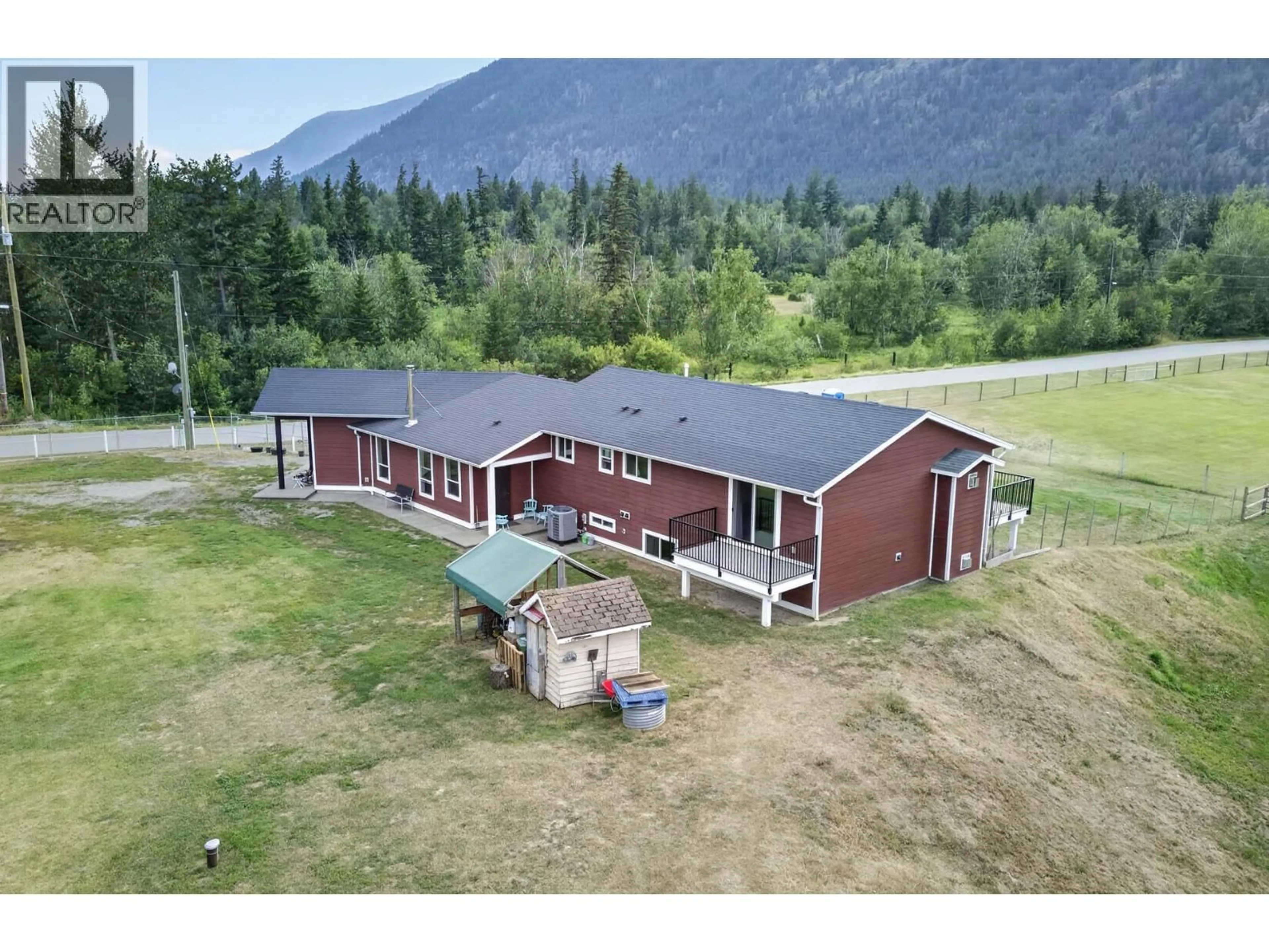A pic from outside/outdoor area/front of a property/back of a property/a pic from drone, mountain view for 215 MCLURE FERRY ROAD, McLure British Columbia V0E2H0