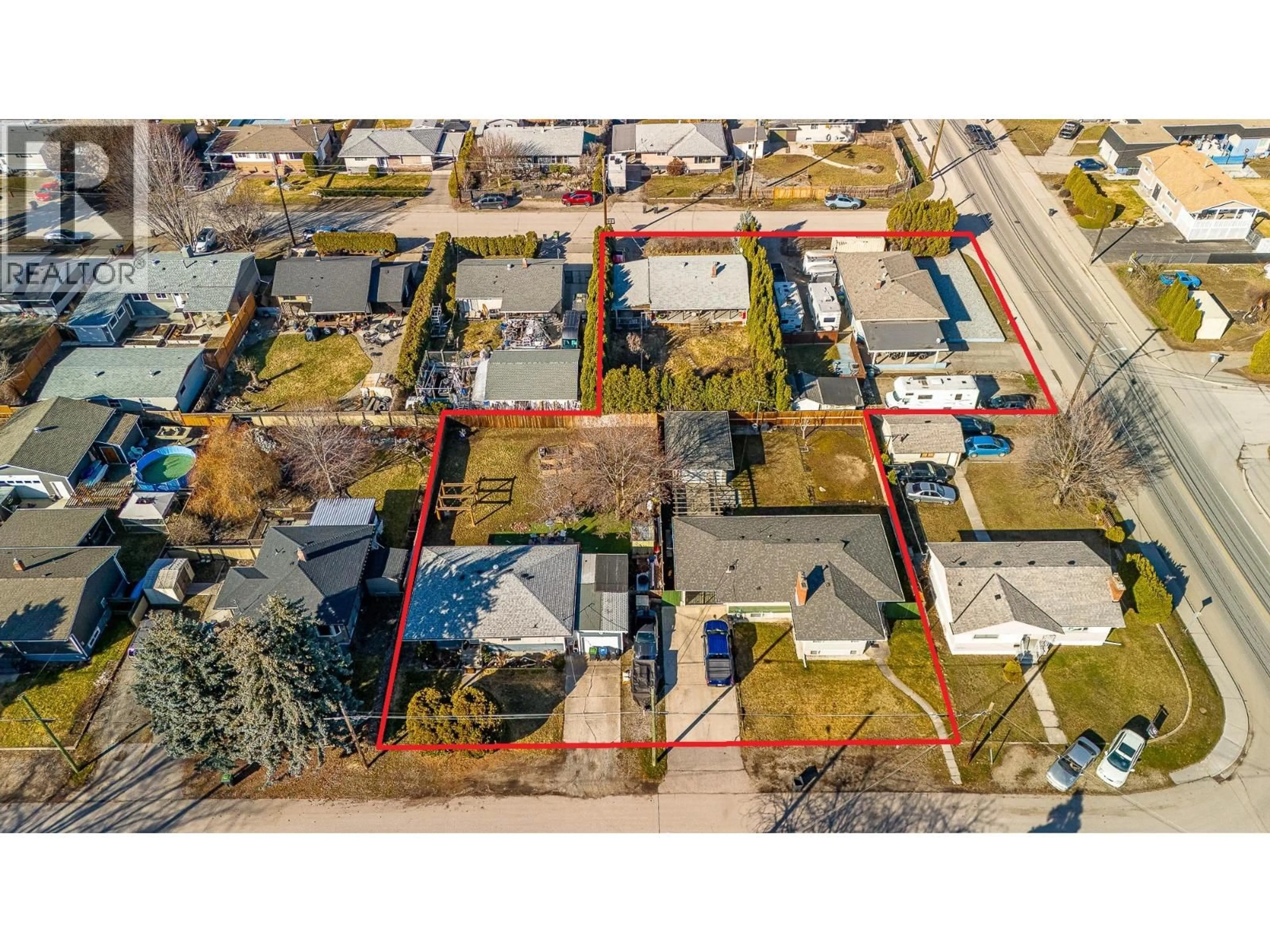 A pic from outside/outdoor area/front of a property/back of a property/a pic from drone, street for 510 DONHAUSER ROAD, Kelowna British Columbia V1X3G1