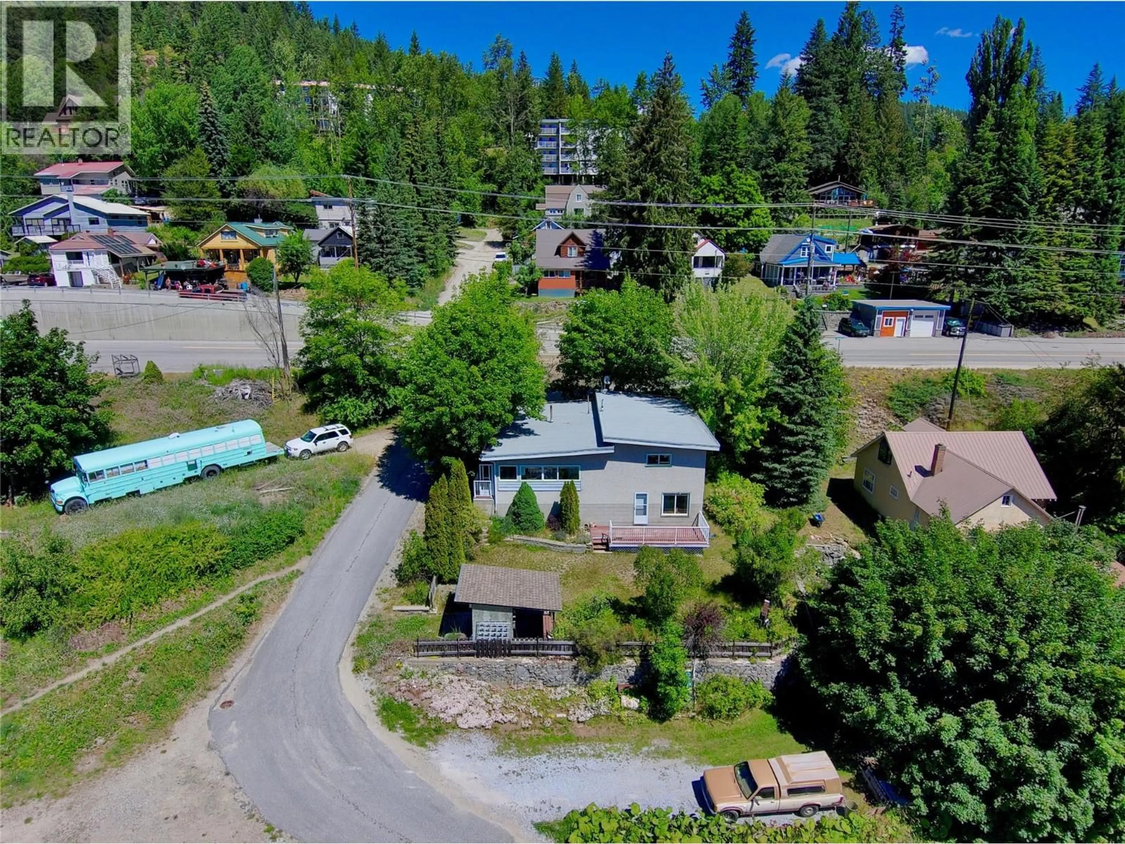 A pic from outside/outdoor area/front of a property/back of a property/a pic from drone, mountain view for 1603 HARASIN ALLEY, Rossland British Columbia V0G1Y0