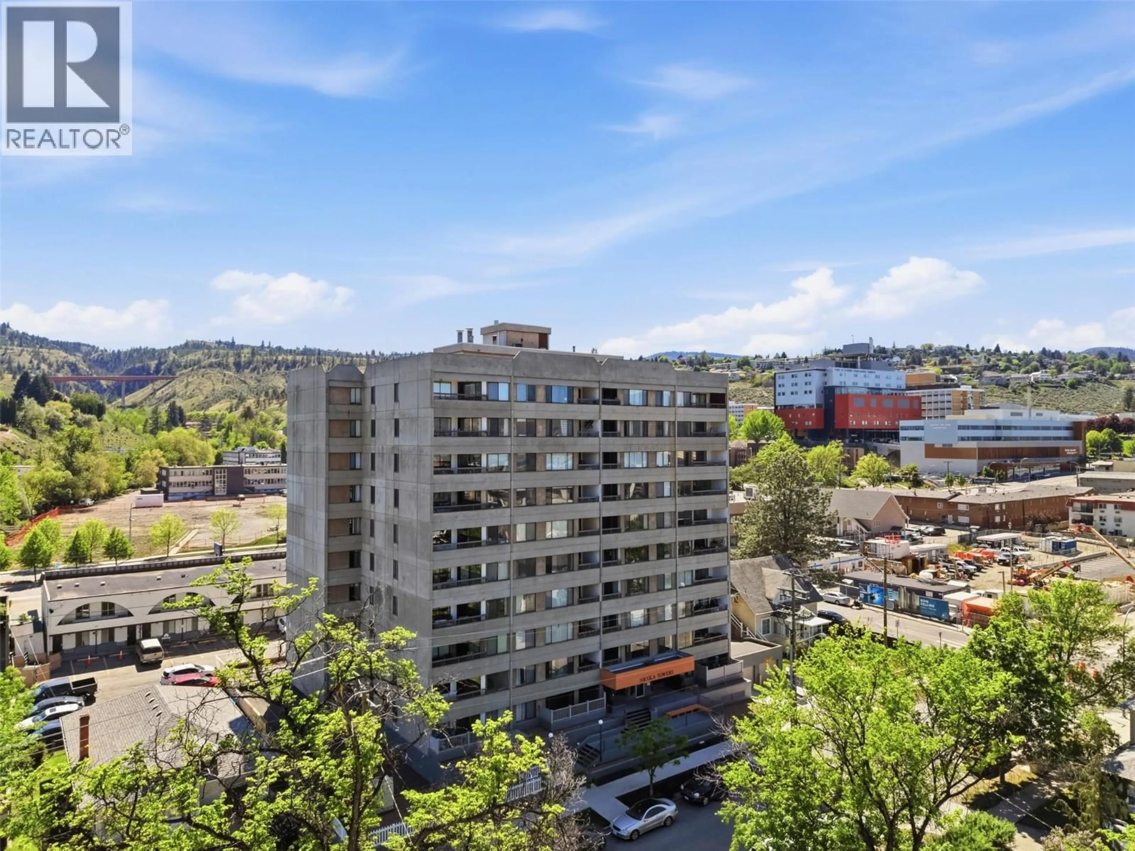 A pic from outside/outdoor area/front of a property/back of a property/a pic from drone, city buildings view from balcony for 604 - 525 NICOLA STREET, Kamloops British Columbia V2C6J5