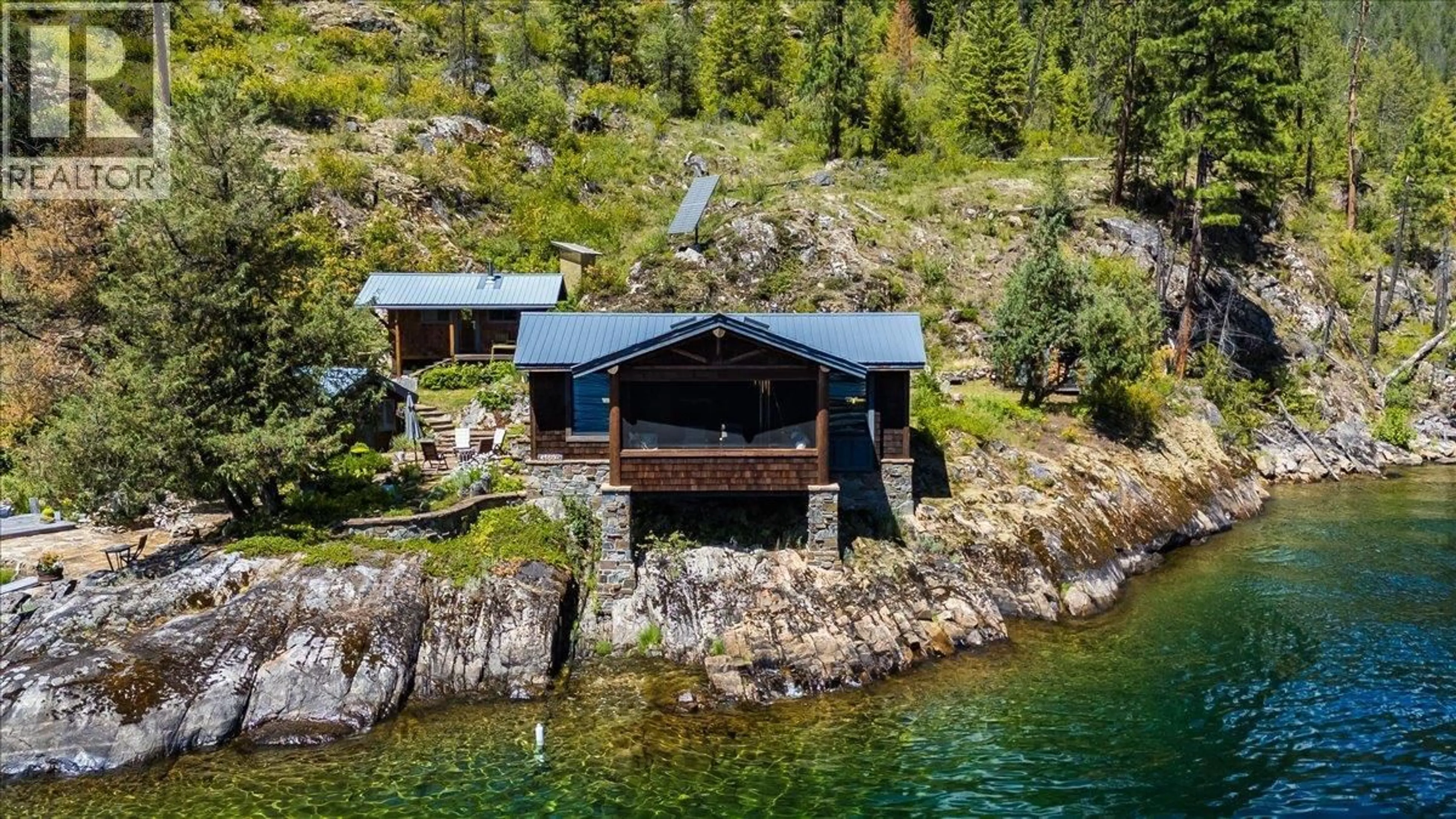 A pic from outside/outdoor area/front of a property/back of a property/a pic from drone, water/lake/river/ocean view for 4660 BOAT ACCESS WEST SIDE OTHER, Christina Lake British Columbia V0H1E0