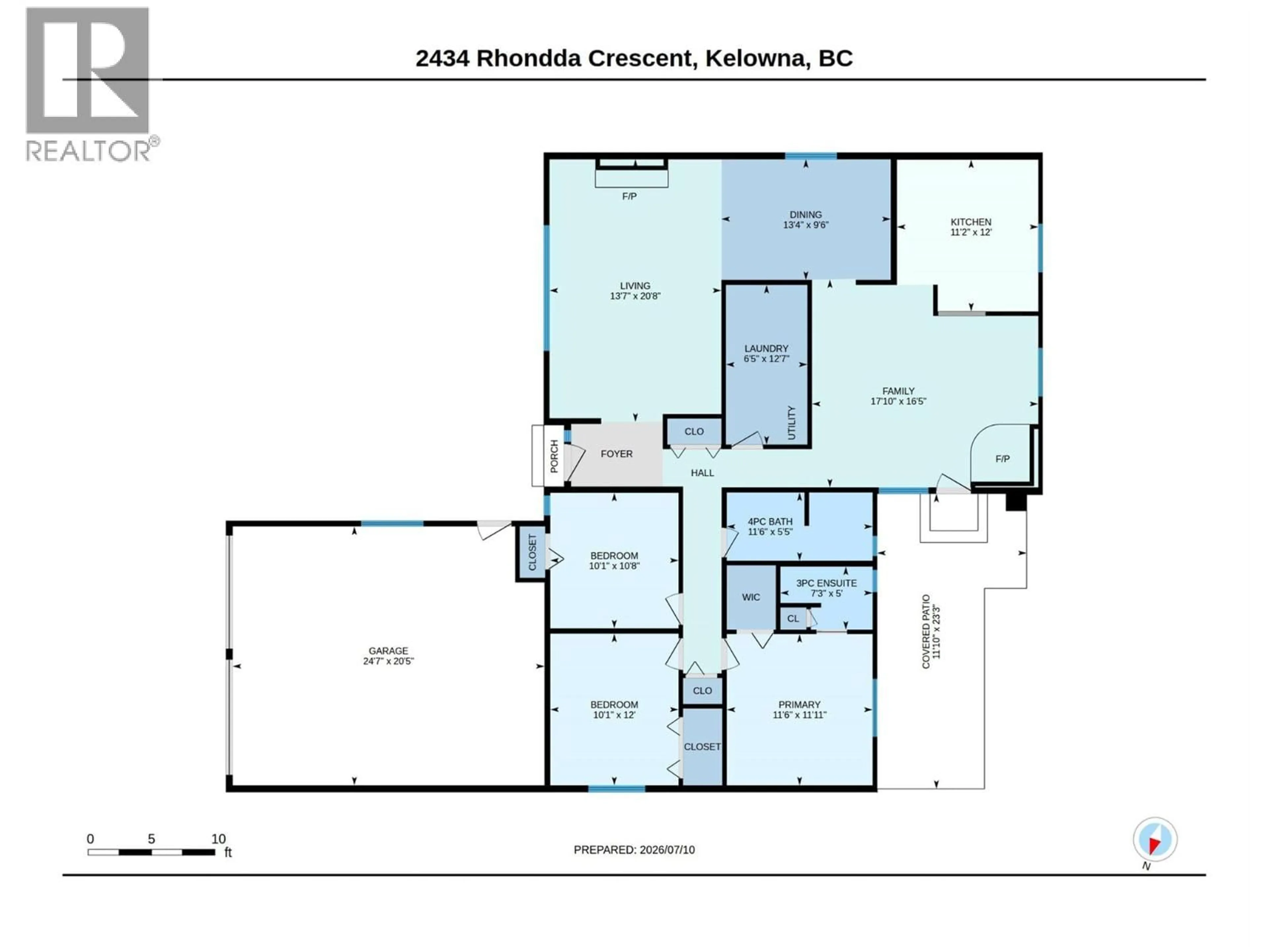 Floor plan for 2434 RHONDDA CRESCENT, Kelowna British Columbia V1Y8A3