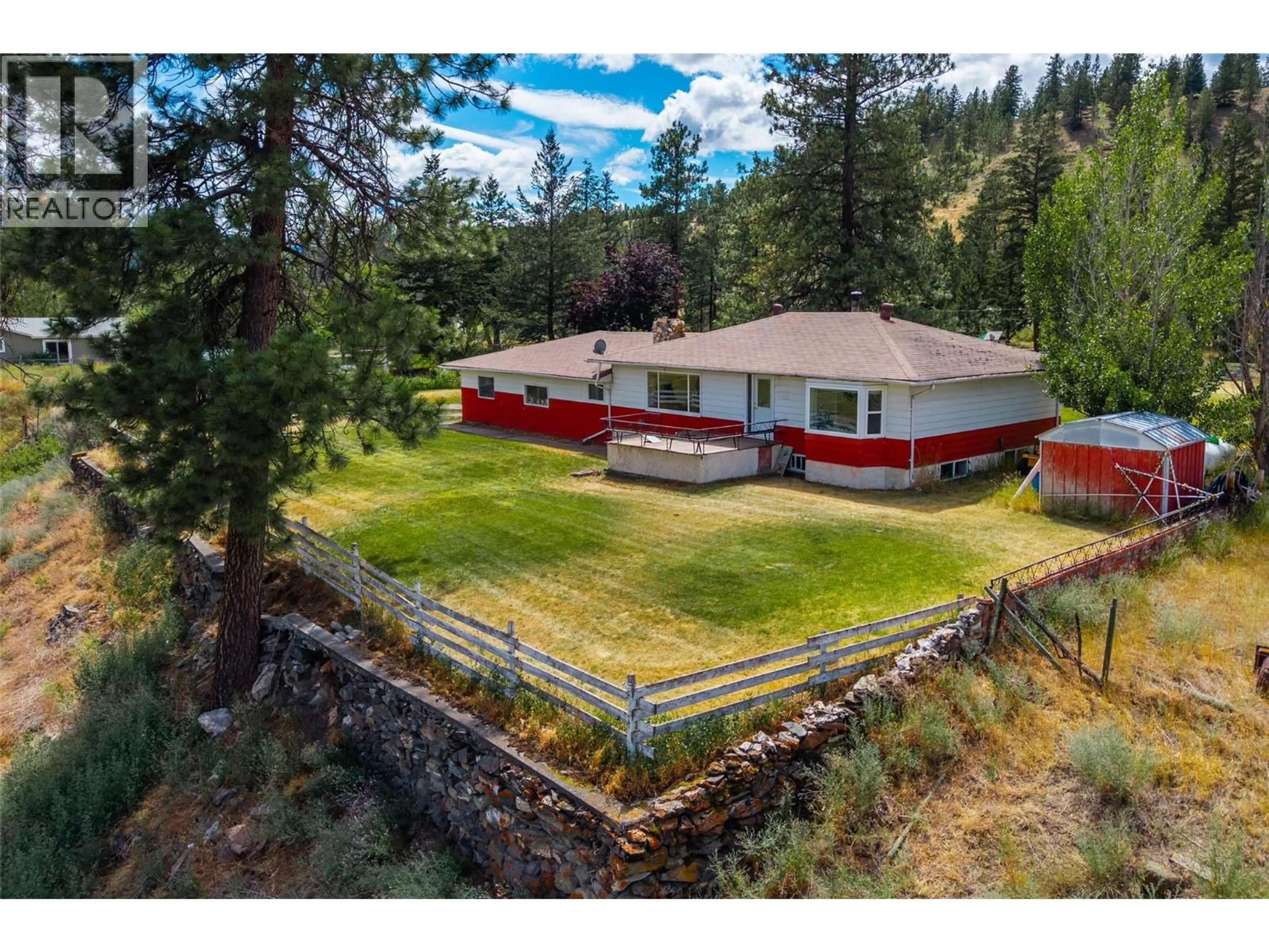 A pic from outside/outdoor area/front of a property/back of a property/a pic from drone, mountain view for 6572 BECKER ROAD, Westwold British Columbia V0E3B1