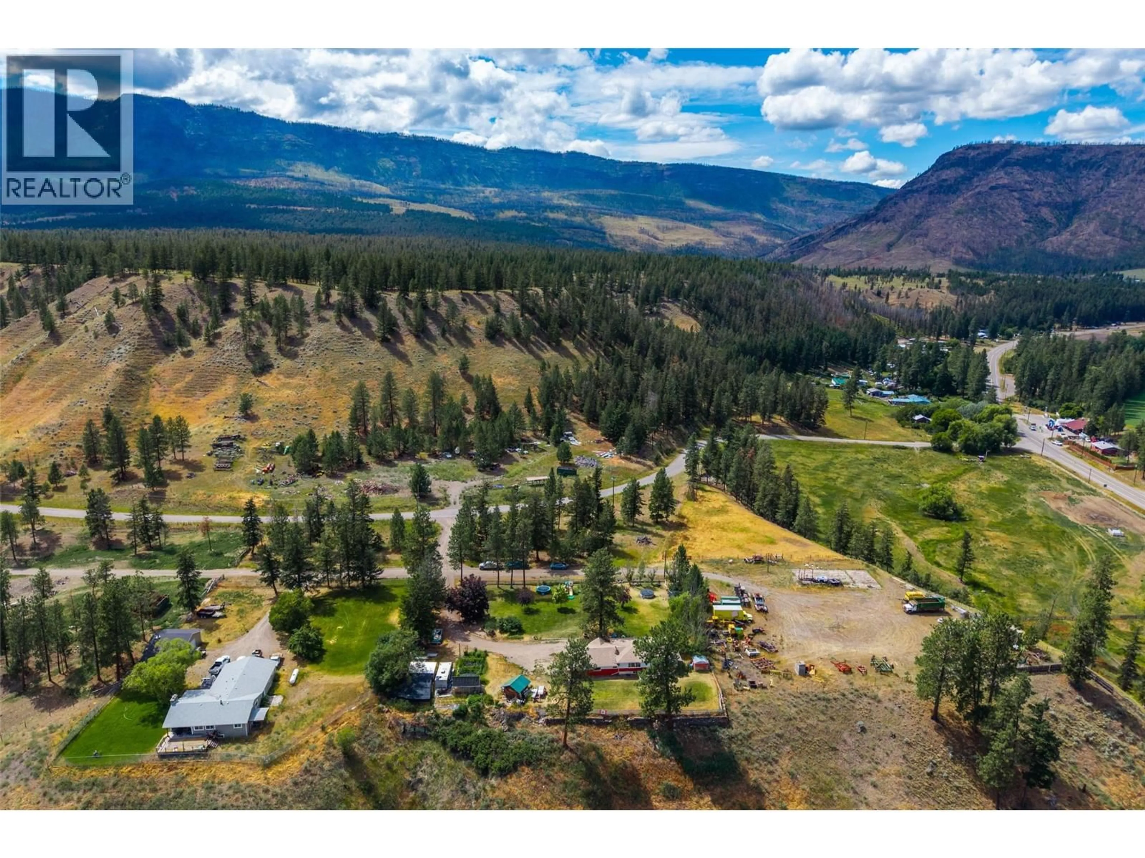 A pic from outside/outdoor area/front of a property/back of a property/a pic from drone, mountain view for 6572 BECKER ROAD, Westwold British Columbia V0E3B1