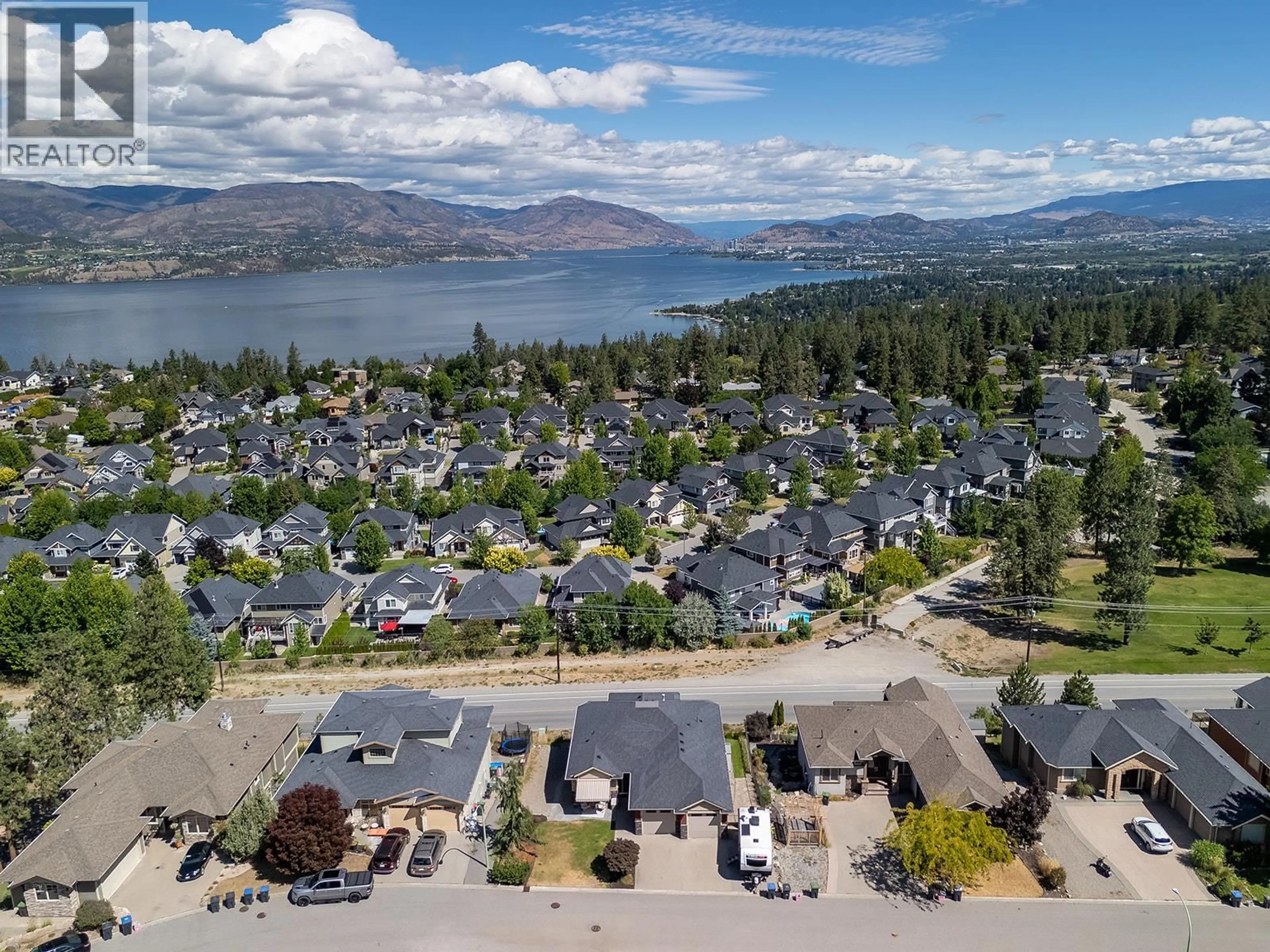 A pic from outside/outdoor area/front of a property/back of a property/a pic from drone, water/lake/river/ocean view for 366 TRUMPETER COURT, Kelowna British Columbia V1W5J4