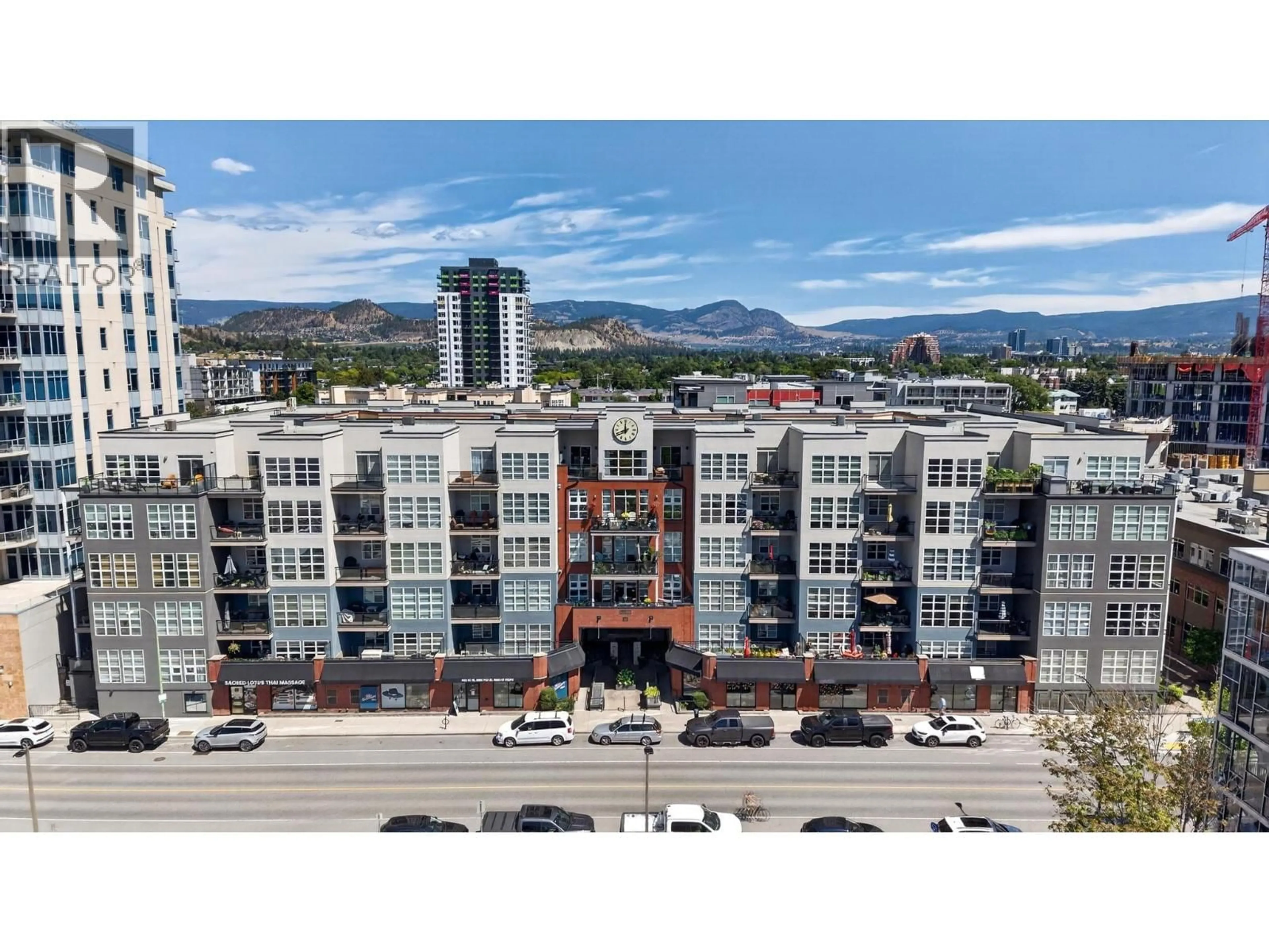 A pic from outside/outdoor area/front of a property/back of a property/a pic from drone, city buildings view from balcony for 320 - 1331 ELLIS STREET, Kelowna British Columbia V1Y1Z9