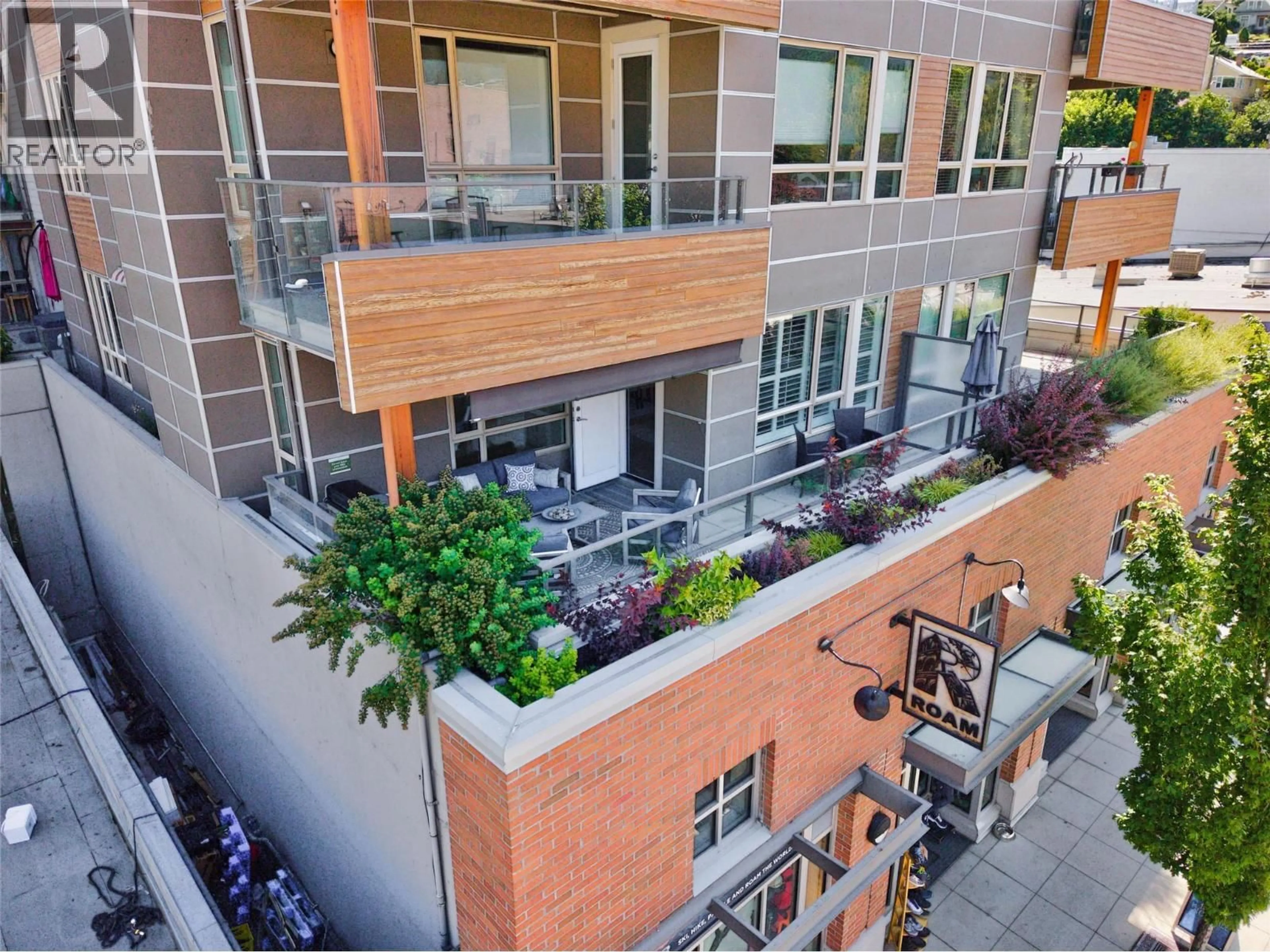 Patio, city buildings view from balcony for 215 - 710 VERNON STREET, Nelson British Columbia V1L4G2