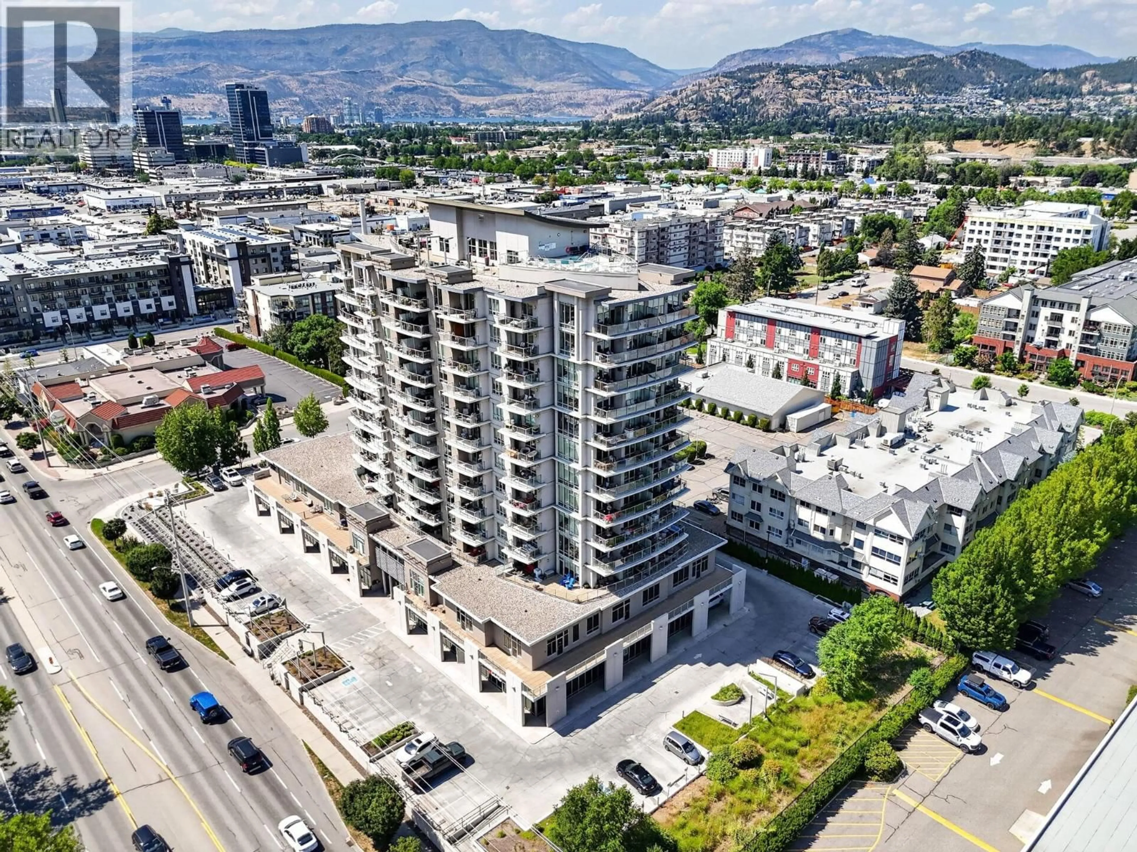 A pic from outside/outdoor area/front of a property/back of a property/a pic from drone, city buildings view from balcony for 1407 - 2040 SPRINGFIELD ROAD, Kelowna British Columbia V1Y9N7