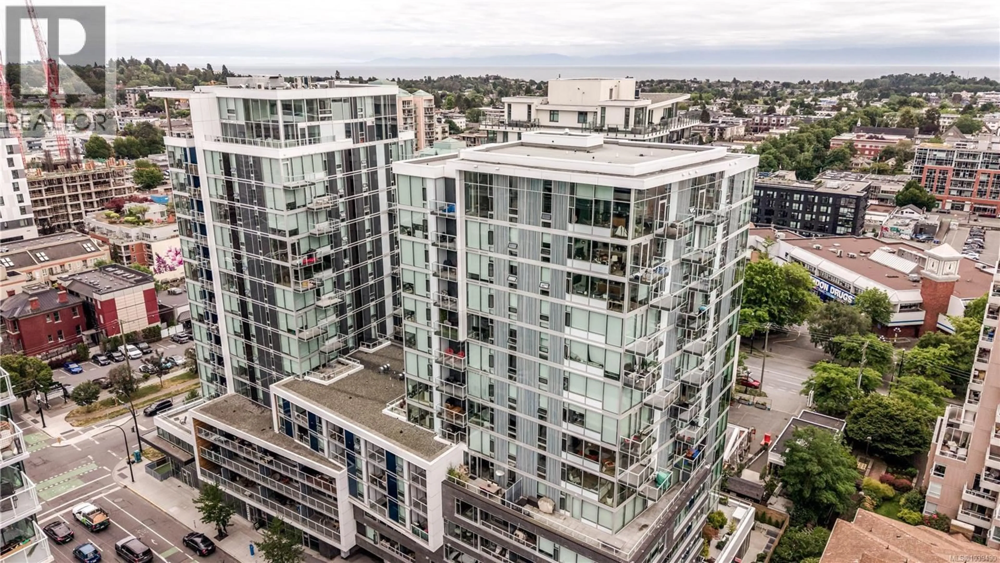 A pic from outside/outdoor area/front of a property/back of a property/a pic from drone, city buildings view from balcony for 1402 - 989 JOHNSON STREET, Victoria British Columbia V8V0E3
