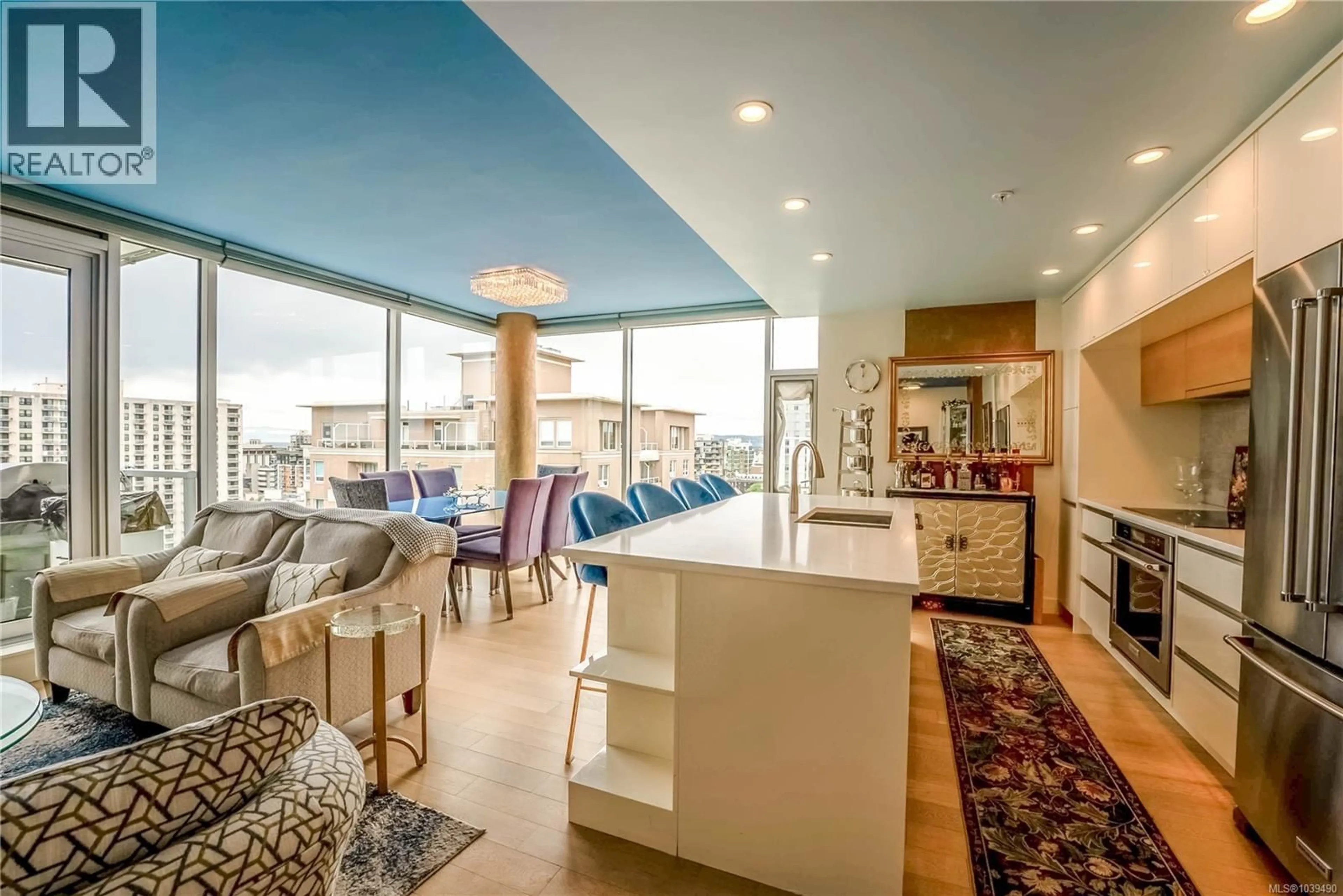Open concept kitchen, ceramic/tile floor for 1402 - 989 JOHNSON STREET, Victoria British Columbia V8V0E3