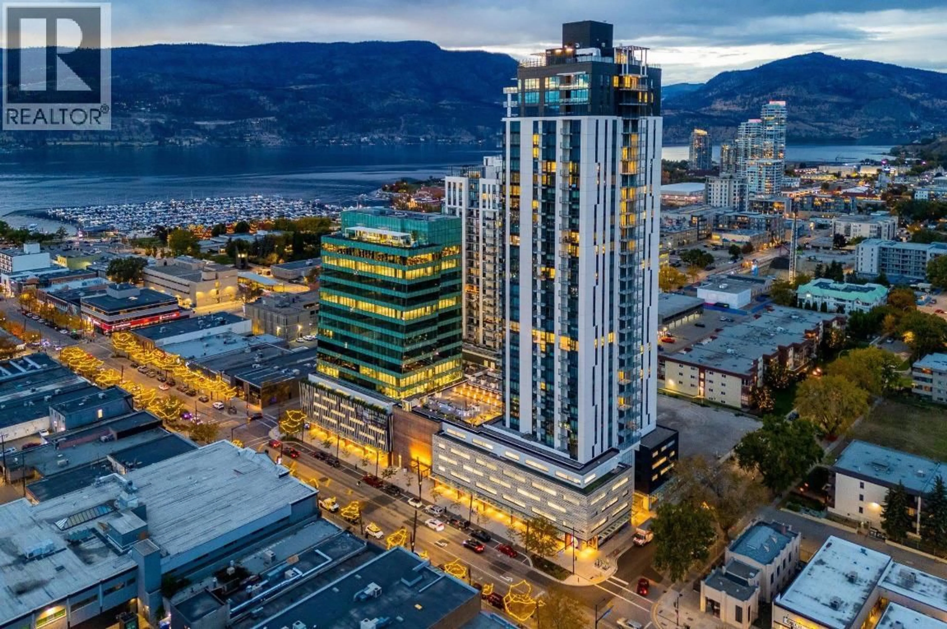 A pic from outside/outdoor area/front of a property/back of a property/a pic from drone, city buildings view from balcony for 2908 - 1488 BERTRAM STREET, Kelowna British Columbia V1Y0M6
