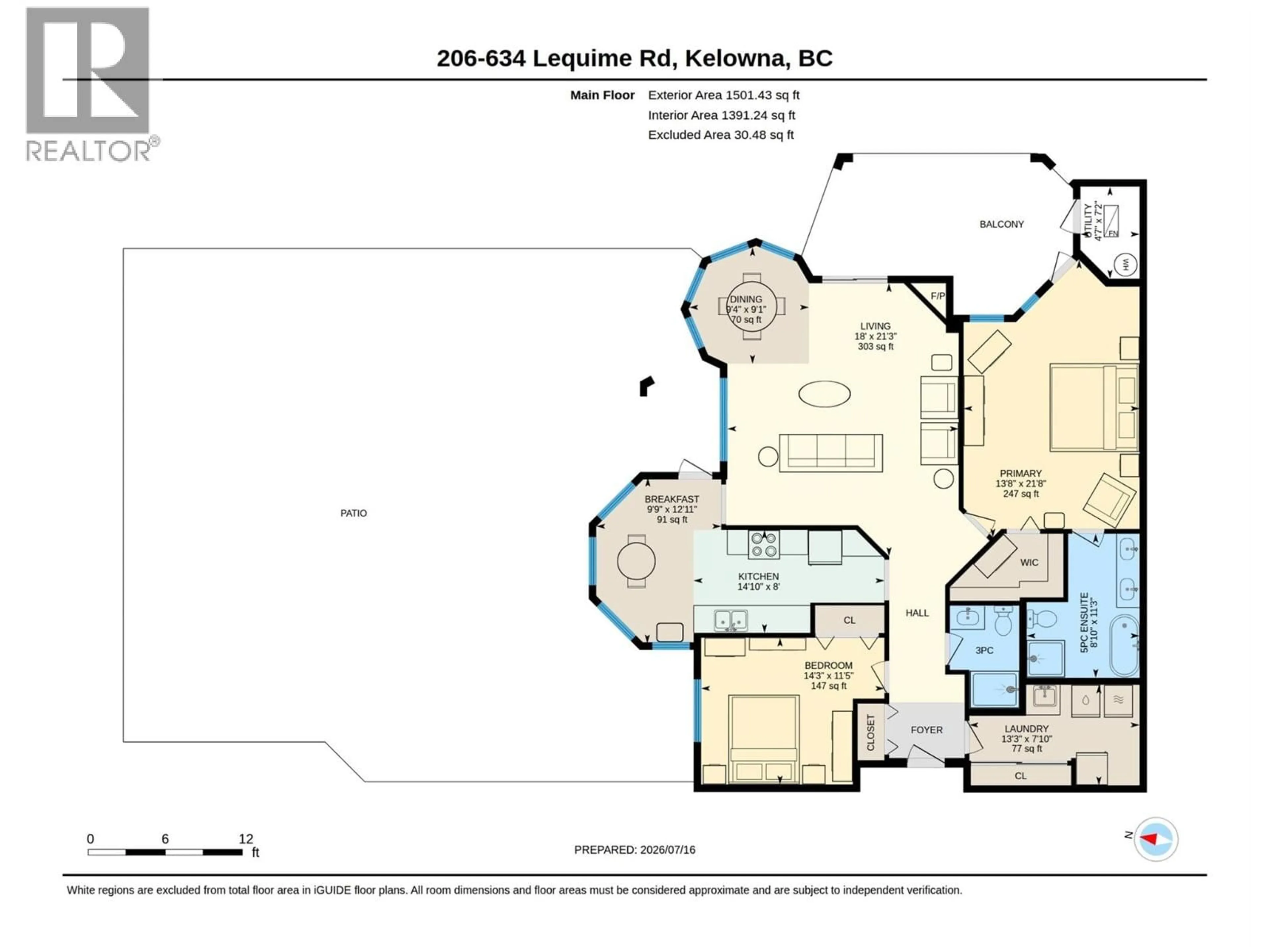 Floor plan for 206 - 634 LEQUIME ROAD, Kelowna British Columbia V1W1A4